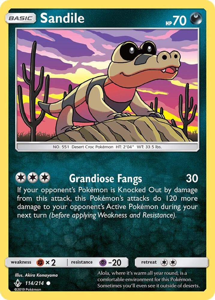 Sandile-Reverse Foil (114) 2019 Pokemon Sun & Moon Unbroken Bonds