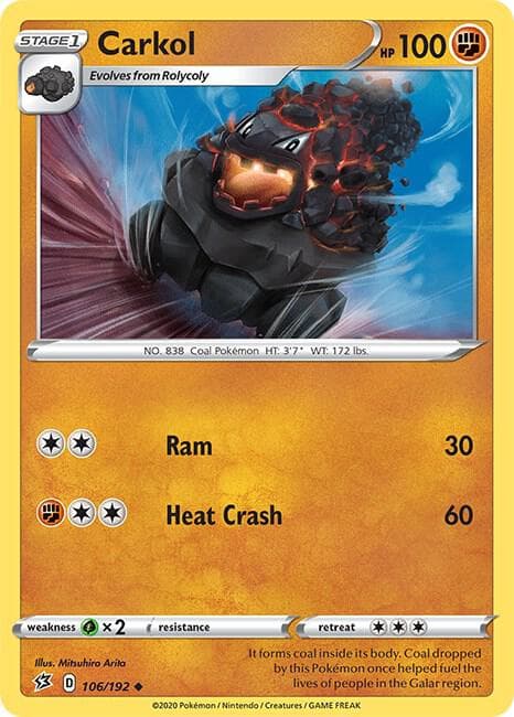 Carkol-Reverse Foil (106) 2020 Pokemon Sword & Shield Rebel Clash