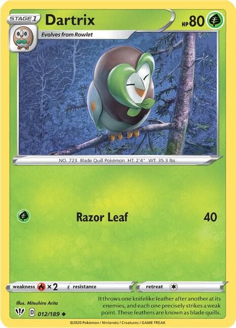 Dartrix-Reverse Foil (012) 2020 Pokemon Sword & Shield Darkness Ablaze