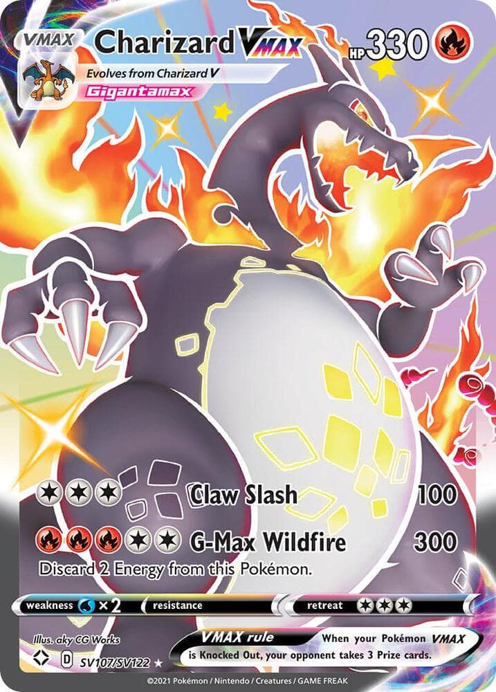 pokemon cards shiny charizard v Gold Metal Card [1RR] Incinerate (90) Before doing damage Full Art/Charizard V (307) 2020