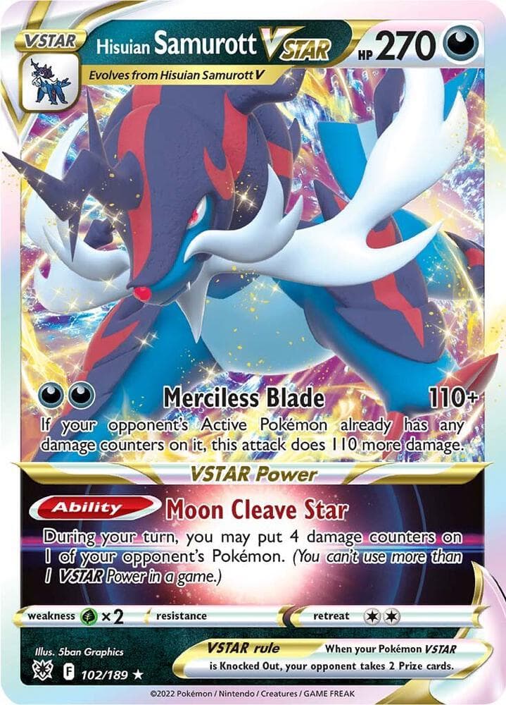 samurott v pokemon card value Hisuian - 101/189 Ultra Rare [DDD] Shadow Slash (180) Discard an Energy from this Pokmon Hisuian Samurott V (101) 2022