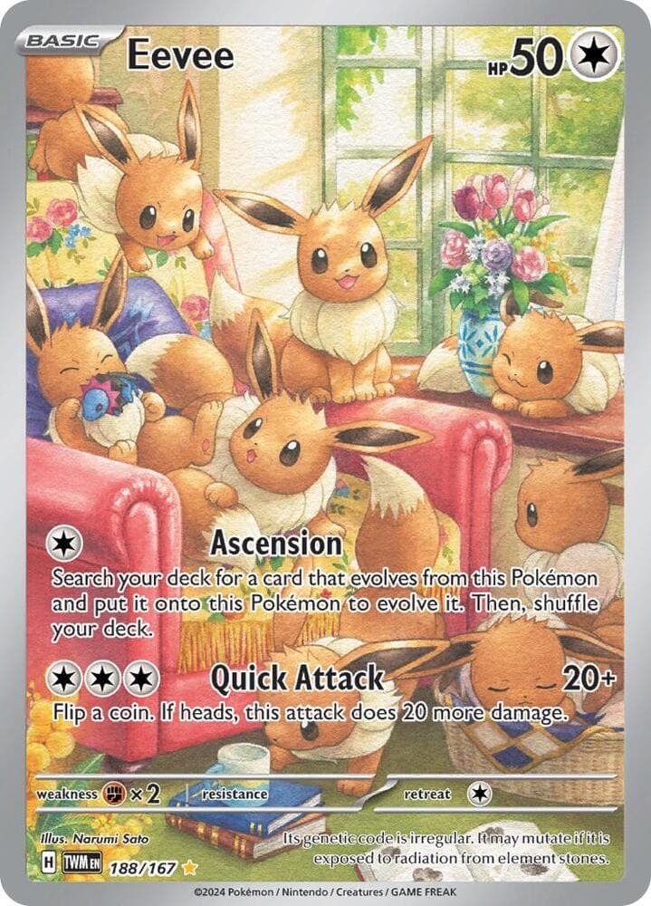 original eevee pokemon card Altered Art you may search your deck for a card that evolves from this Pokmon that is the same type as that Energy card and put it onto this Pokmon to evolve it Rare Eeveelution Pokmon cards worth