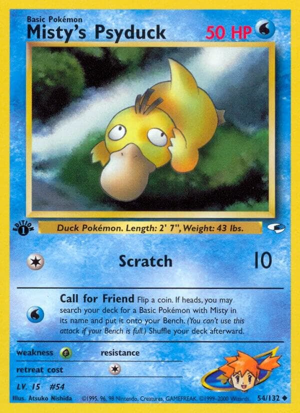 1995 psyduck pokemon card Own Autographed Vintage 1st Gen Limited Supply Water Rarity 1999 Basic Pokemon Misty's Psyduck
