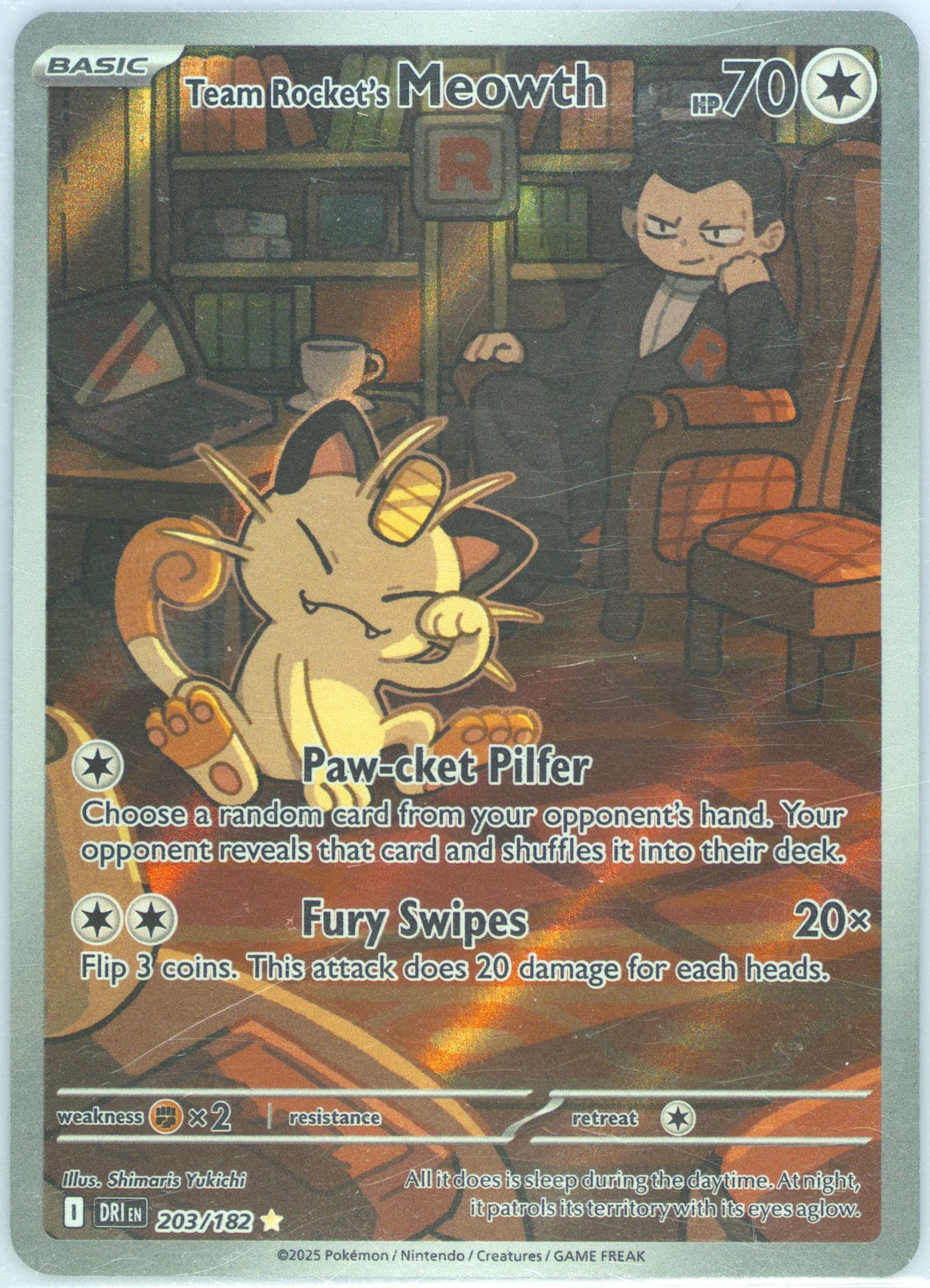 Team Rocket's Meowth Illustration Rare (203) 2025 Pokemon Dri EN-Destined Rivals