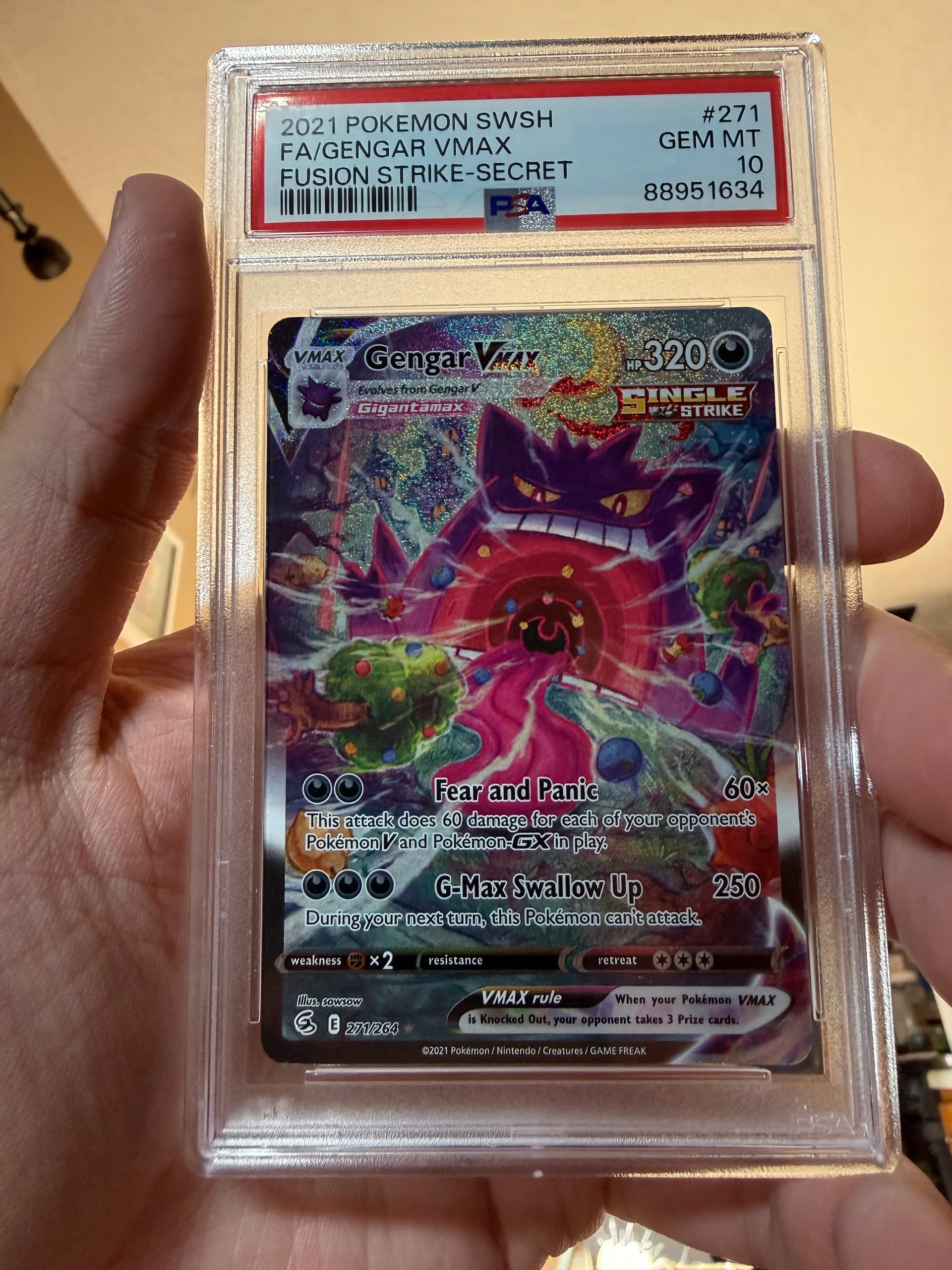 how much is a gengar vmax pokemon card worth Pokmon Fusion Strike 271/264 PSA 10 GX in play. Gengar VMAX (Alternate Art Secret)