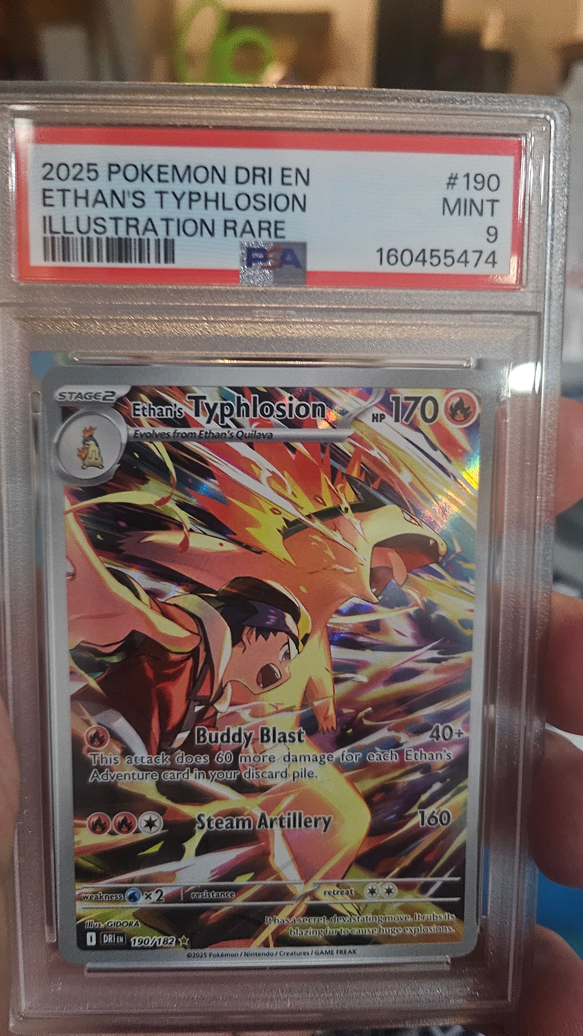 ethan's typhlosion pokemon card 034/182 Destined Rivals RarityRare Hit Points170 HP Fire Buddy Blast (40+) This attack does 60 more damage for each Ethans Adventure card in your discard pile. Ethan's Typhlosion | Destined Rivals