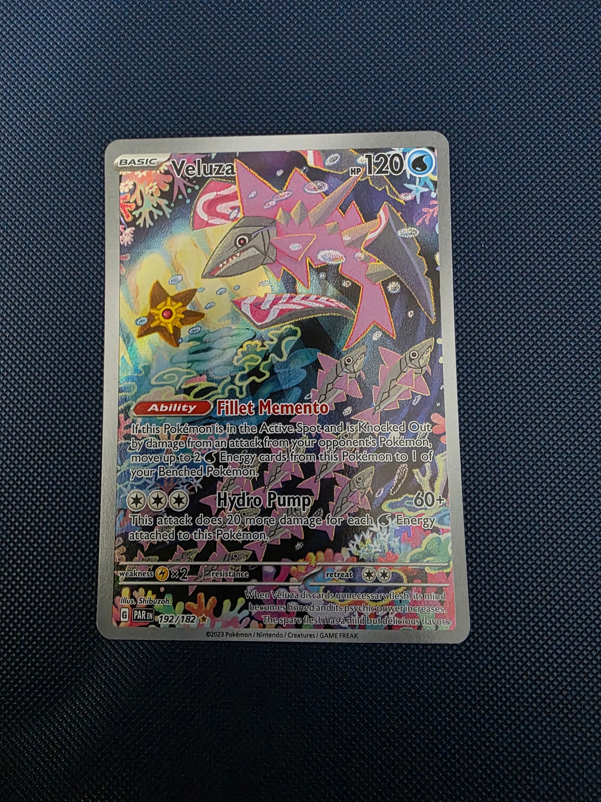 veluza pokemon card RarityUncommon Hit Points120 HP Ability Fillet Memento If this Pokmon is in the Active Spot and is Knocked Out by damage from an attack from your opponents Pokmon Veluza Reverse Holo (054) 2023