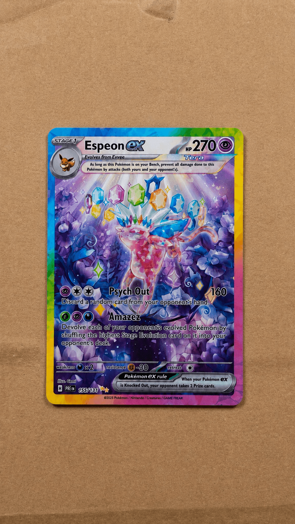 espeon ex pokemon card value Prismatic Evolutions Special Illustration Rare #155 PSA 8 Weakness Psychic 2 Resistance None None Retreat Cost Espeon EX Special Illustration Rare