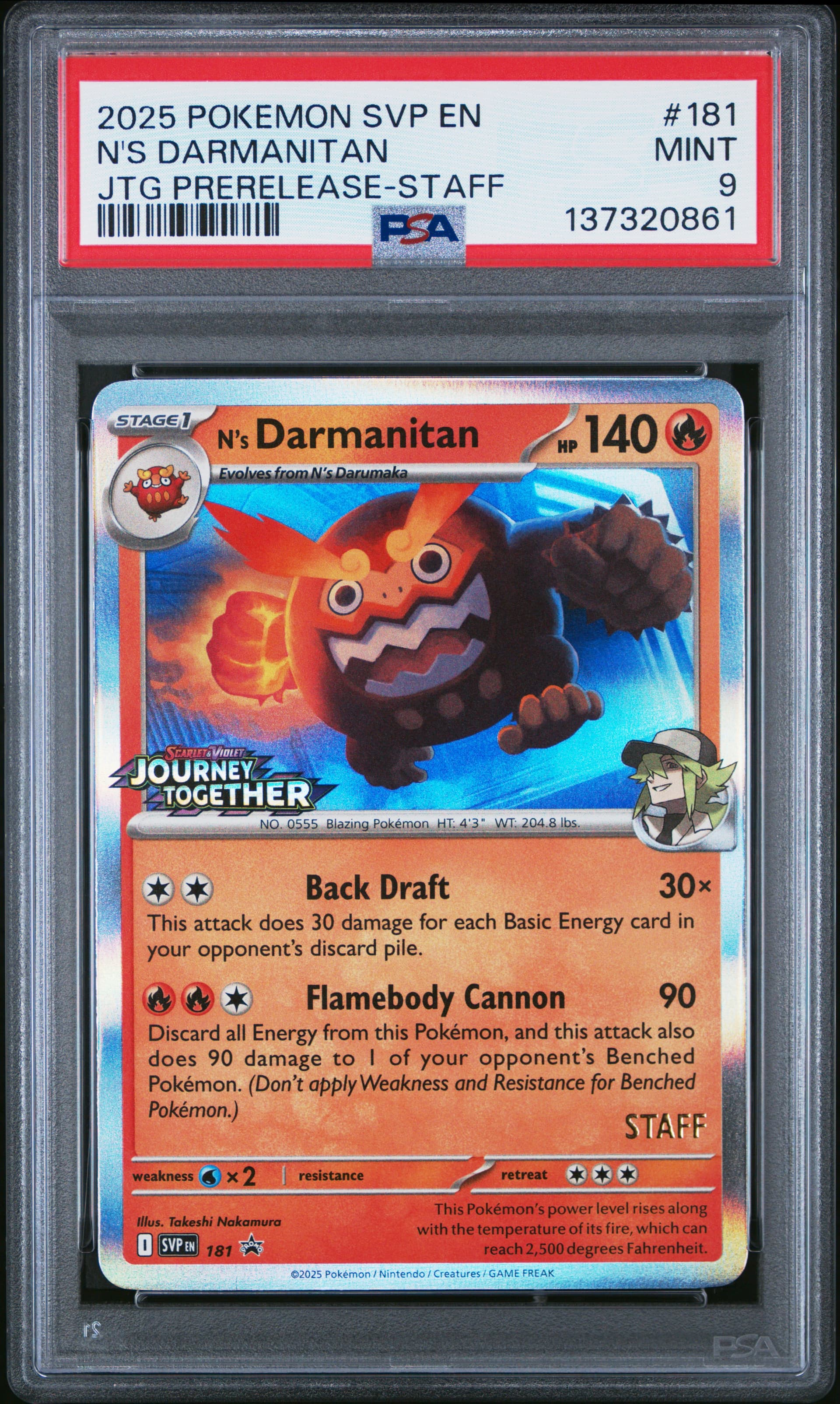 N's Darmanitan Journey Together Prerelease-Staff (181) 2025 Pokemon Svp EN-SV Black Star Promo N's Darmanitan Journey Together Prerelease-Staff (181) 2025 Pokemon Svp EN-SV Black Star Promo