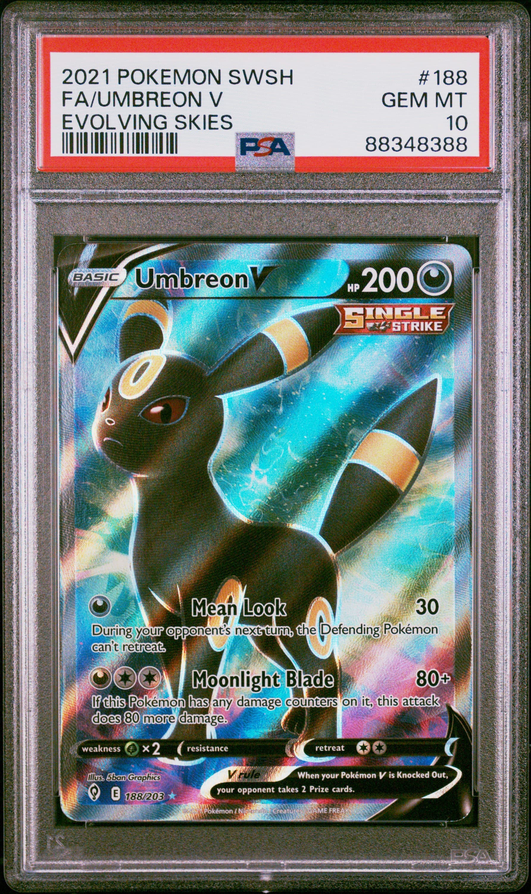 umbreon v pokemon card price - 189/203 - PSA 9 - Alt Art - Evolving Skies - Colorless Retreat Cost Umbreon V - Evolving Skies