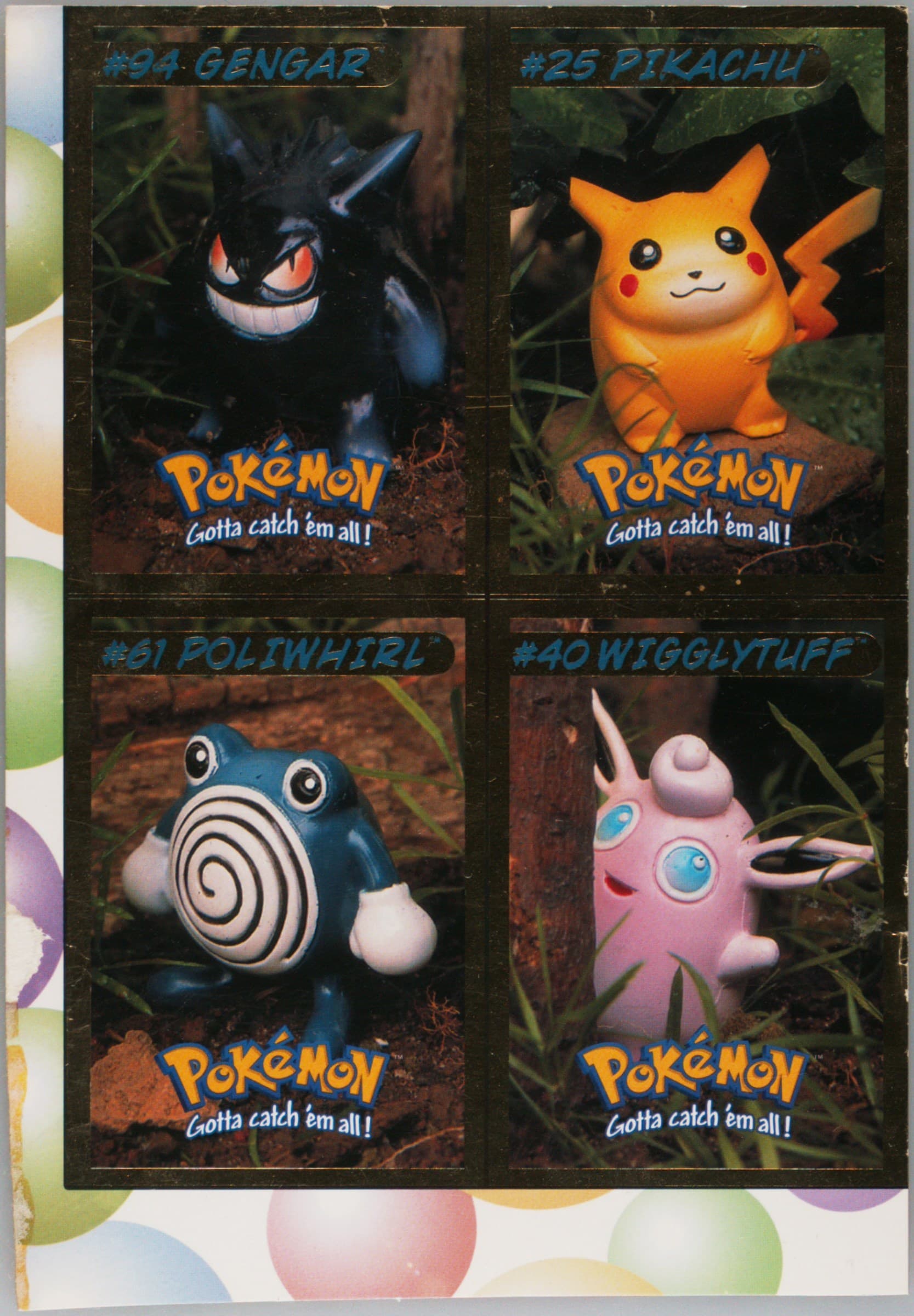 Gengar/Pikachu/Poliwhirl/Wigglytuff Full Panel 1999 Hasbro Pokemon Toy Wishes Magazine Hand-Cut