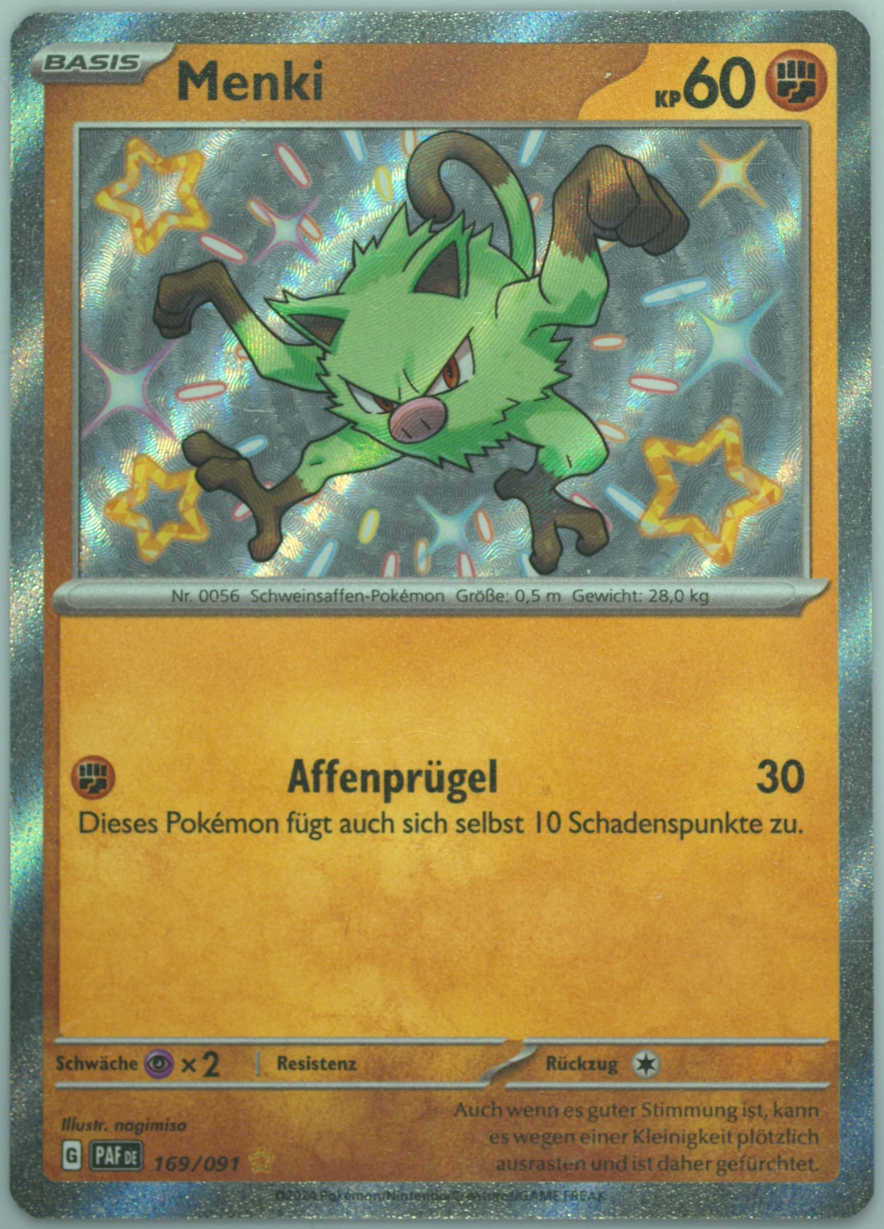 Mankey Shiny Rare (169) 2024 Pokemon German Paf de-Paldean Fates