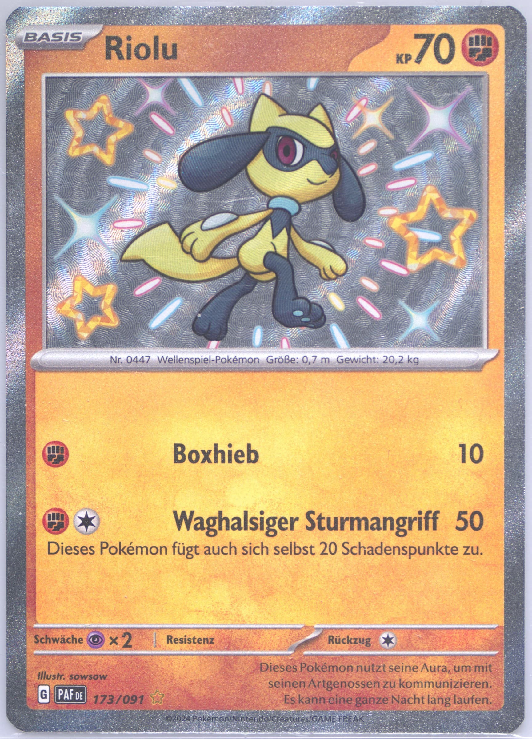 Riolu Shiny Rare (173) 2024 Pokemon German Paf de-Paldean Fates
