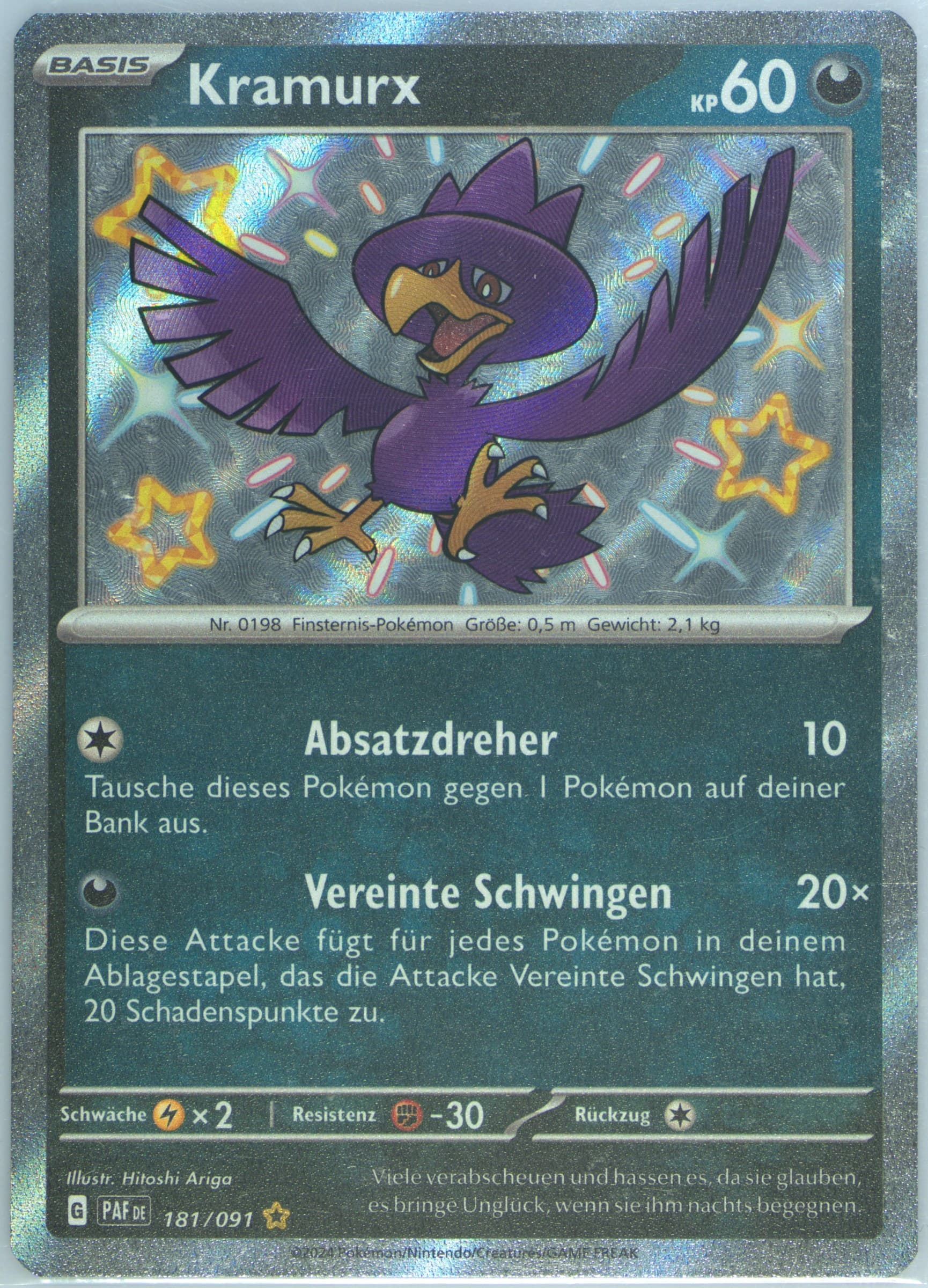 Murkrow Shiny Rare (181) 2024 Pokemon German Paf de-Paldean Fates