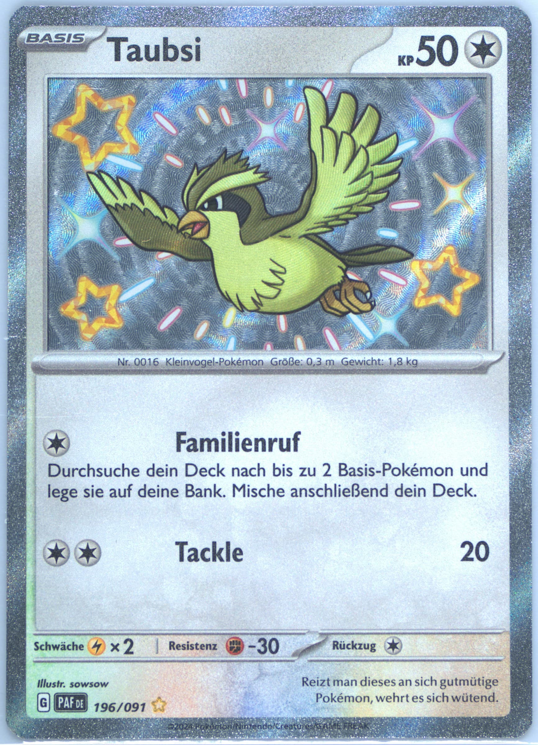 Pidgey Shiny Rare (196) 2024 Pokemon German Paf de-Paldean Fates