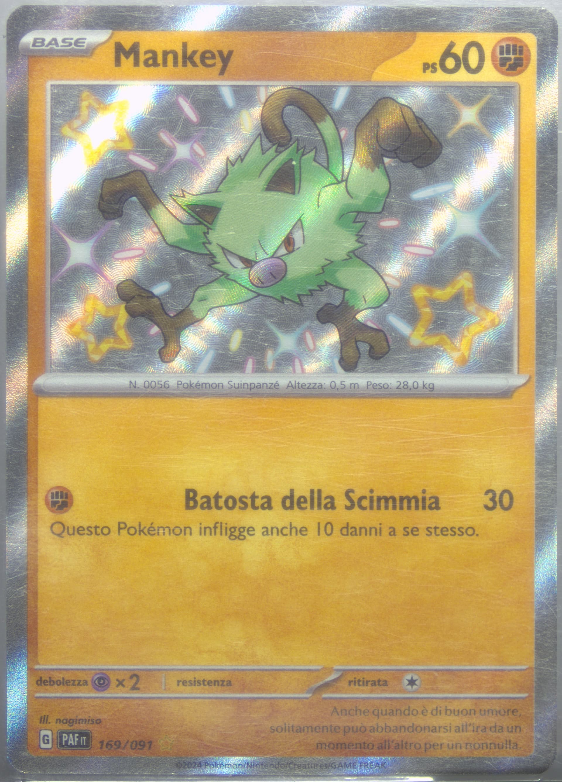 Mankey Shiny Rare (169) 2024 Pokemon Italian Paf It-Paldean Fates