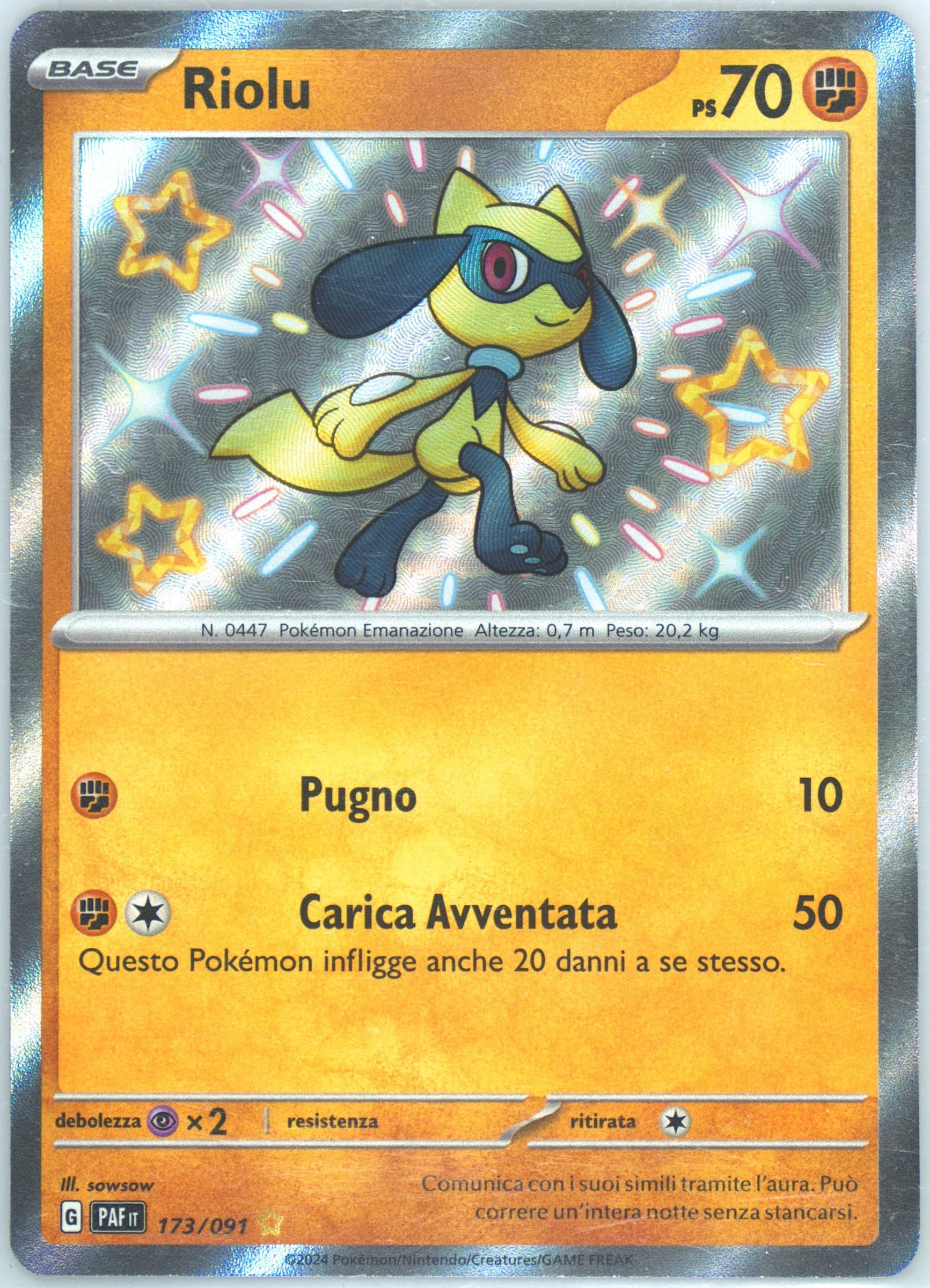 Riolu Shiny Rare (173) 2024 Pokemon Italian Paf It-Paldean Fates