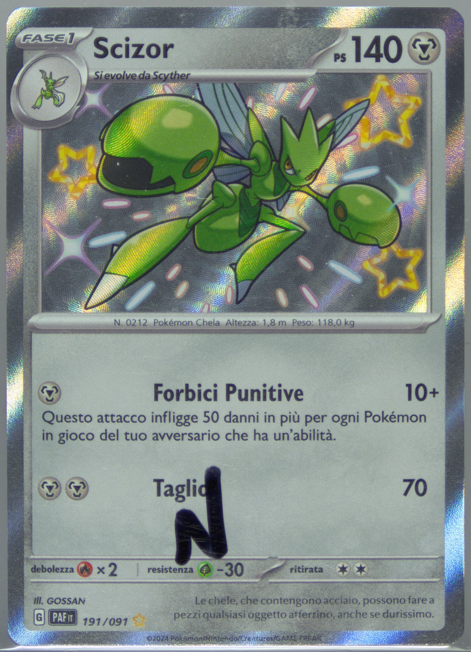 Scizor Shiny Rare (191) 2024 Pokemon Italian Paf It-Paldean Fates