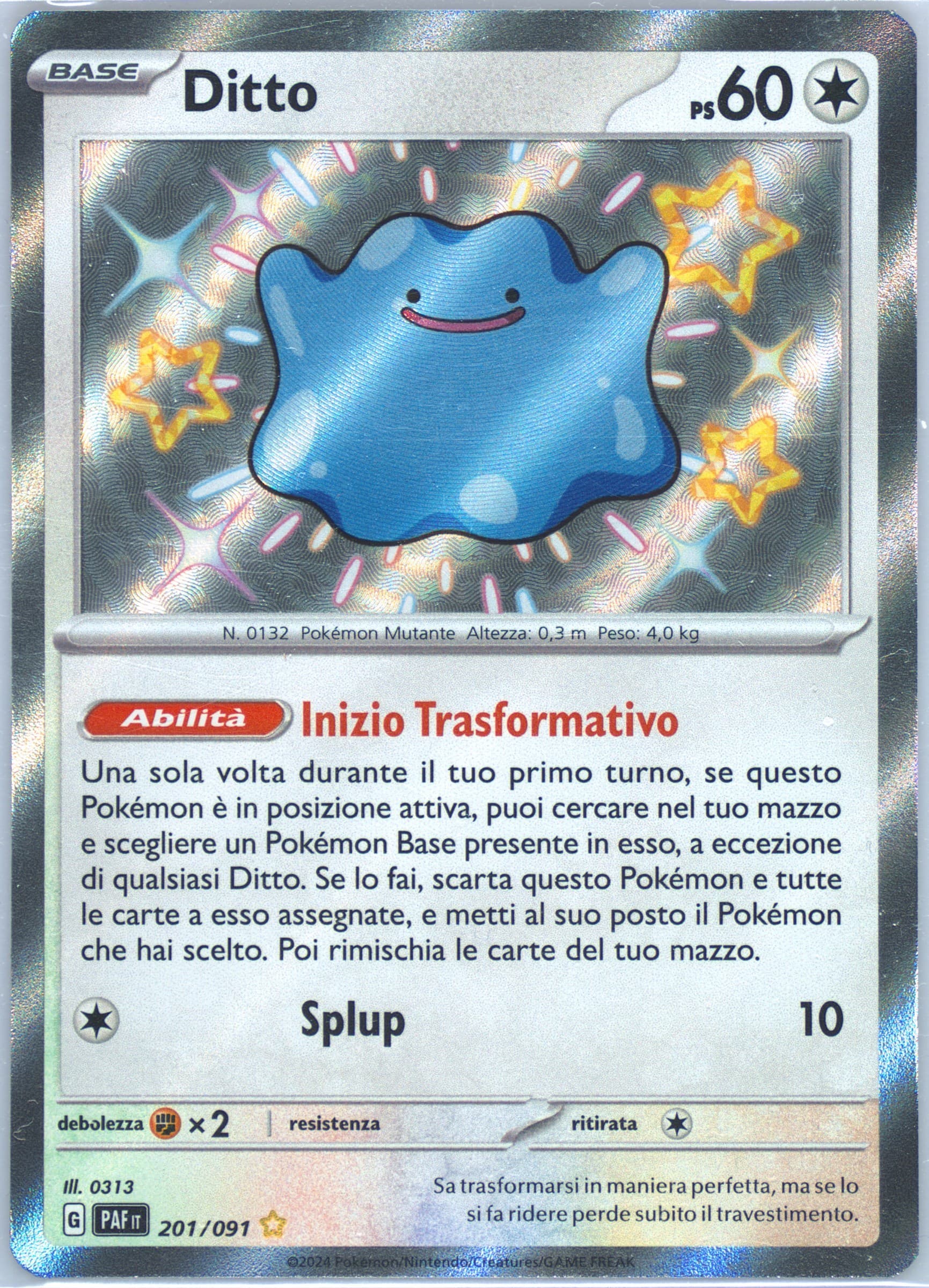 Ditto Shiny Rare (201) 2024 Pokemon Italian Paf It-Paldean Fates