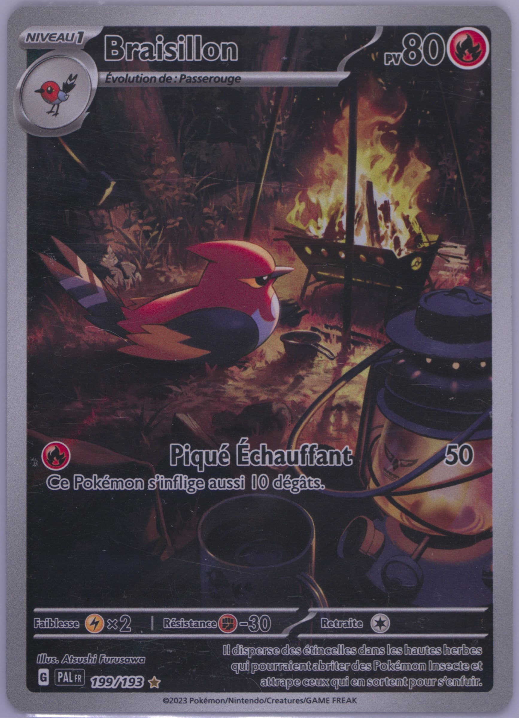 Fletchinder Illustration Rare (199) 2023 Pokemon French Pal FR-Paldea Evolved