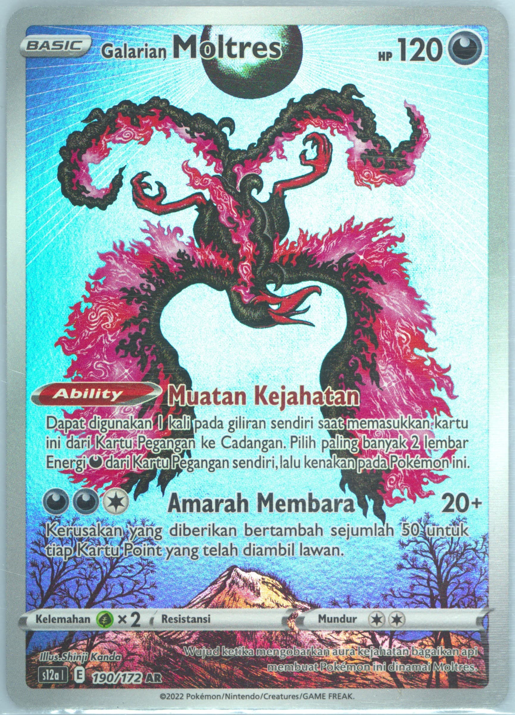 Full Art/Galarian Moltres (190) 2022 Pokemon Indonesian Sword & Shield Vstar Universe