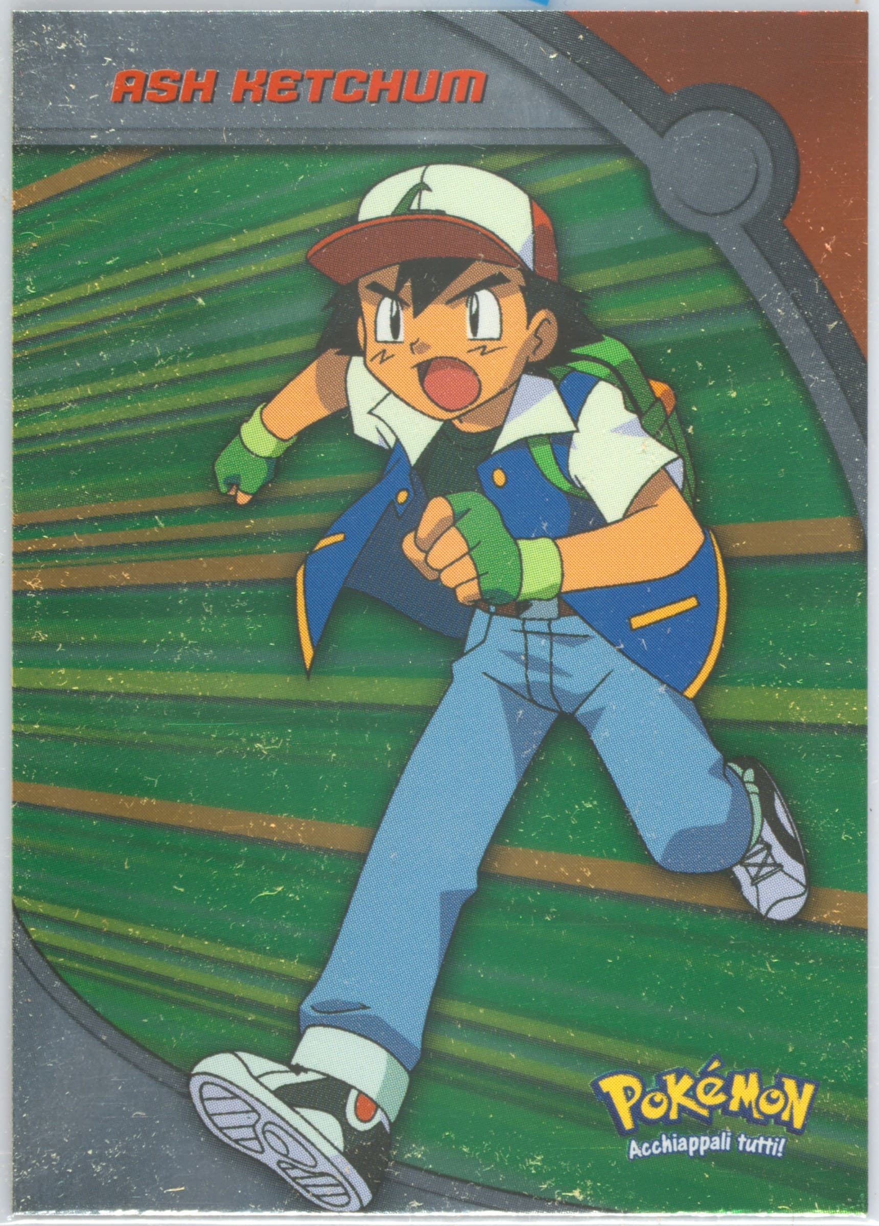 Ash Ketchum Italian-Foil (HV1) 2000 Topps Pokemon TV Animation Series 2 Europe Heroes & Villains