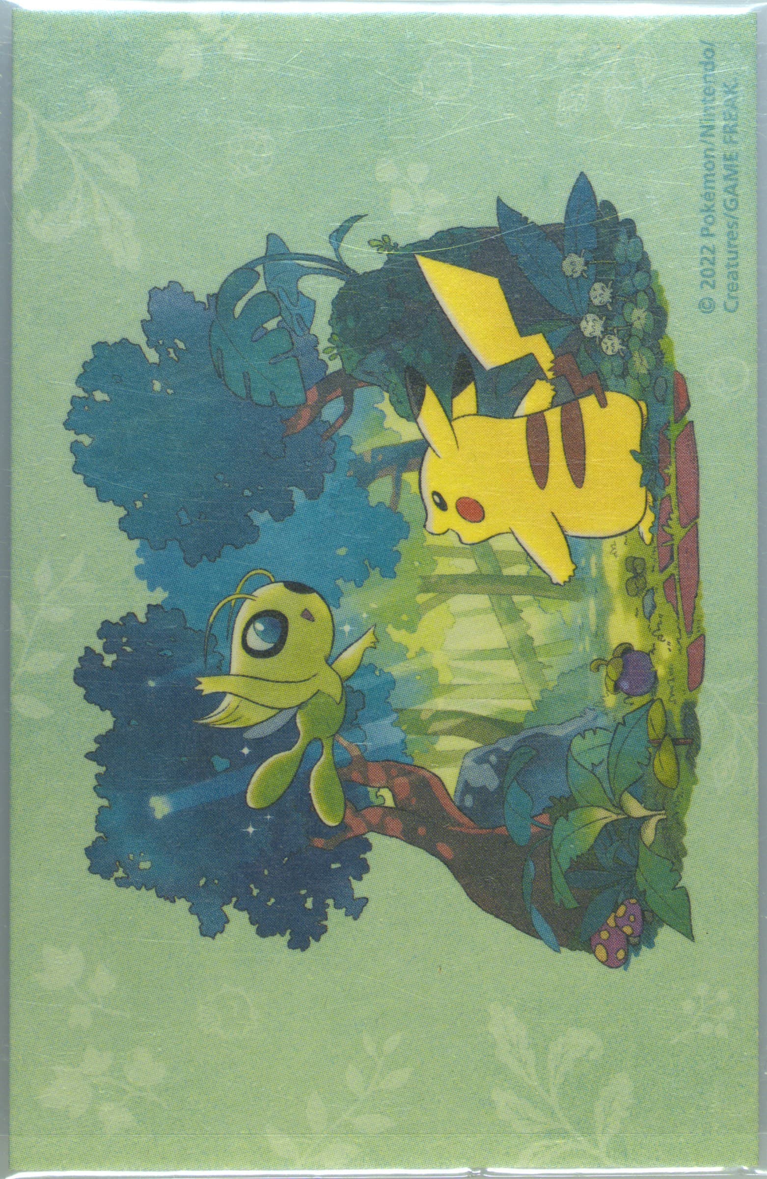 Celebi/Pikachu Playing Dress-Up 2022 Pokemon Center Online Gifts From the Forest - 5 Mini Card Set