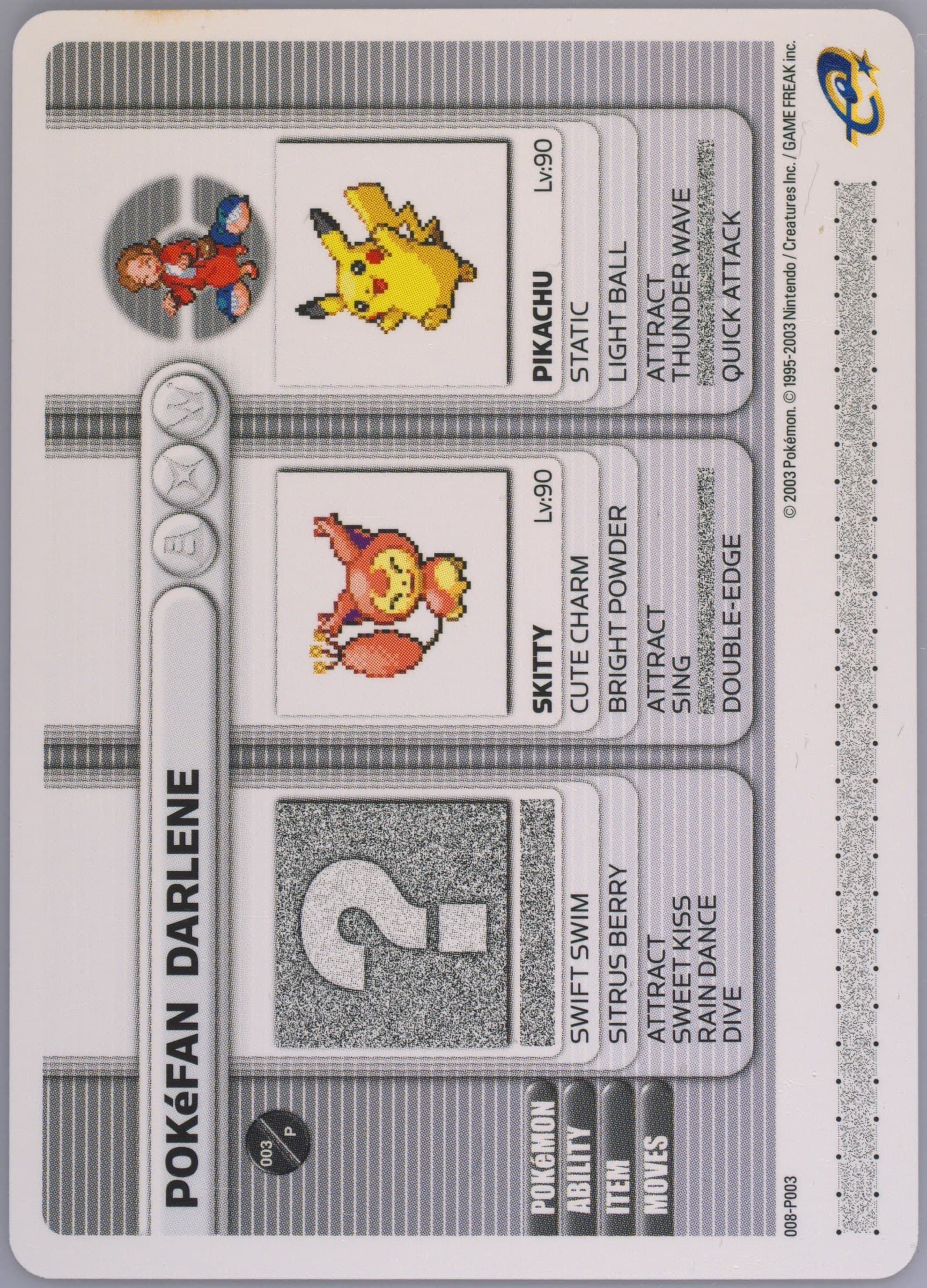 Pokefan Darlene Australian E-Reader (P003) 2003 Nintendo Pokemon Battle-E Promos