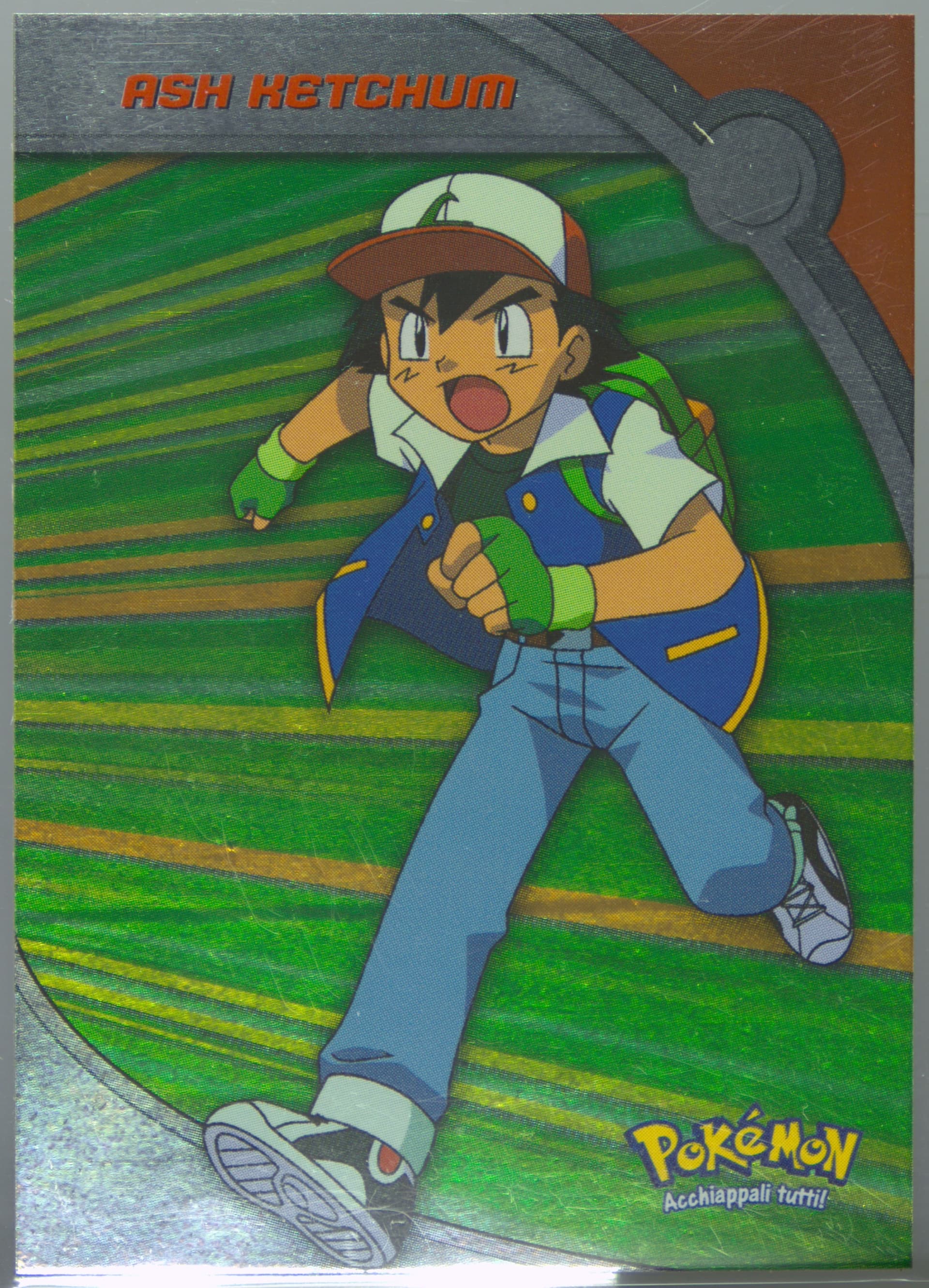 Ash Ketchum Rainbow Foil-Italian (HV1) 2000 Topps Pokemon TV Animation Series 2 Europe Heroes & Villains