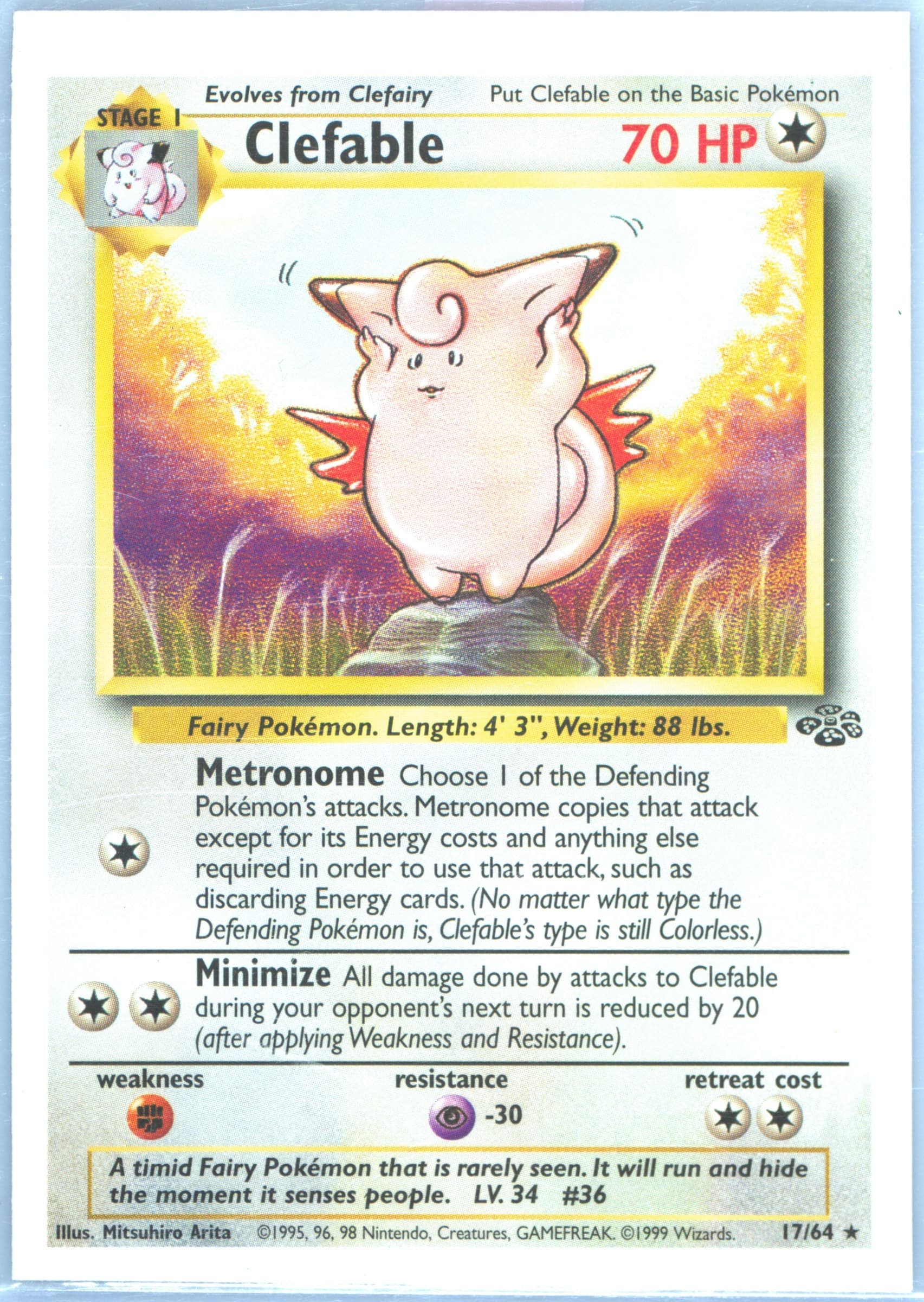Clefable Hand Cut (17) 1999 Pokemon Jungle Test Proof