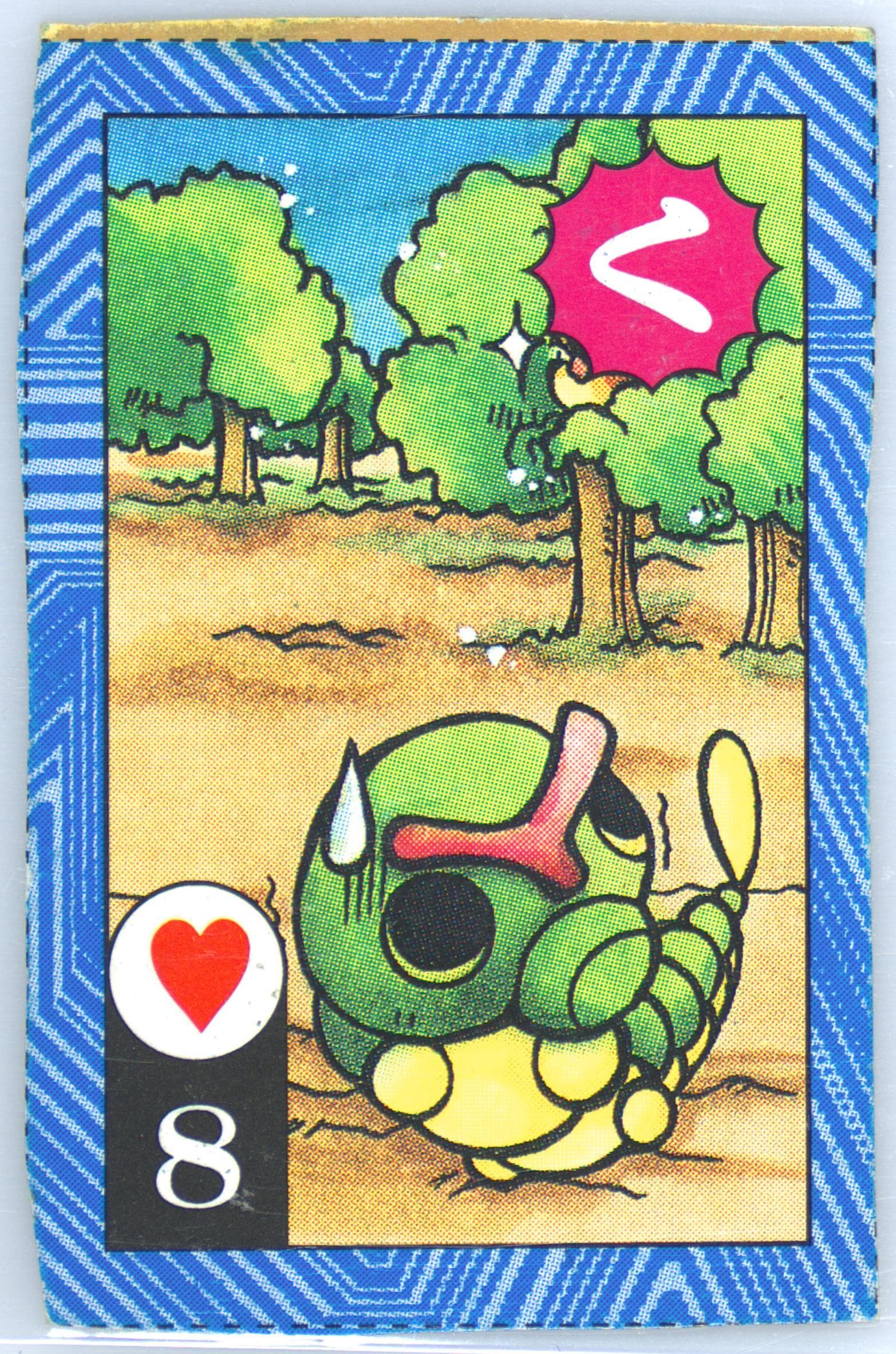 Caterpie 8 of Hearts-Hand Cut 1996 Corocoro Comics Pokemon Blue Version Torakaruta Playing Cards and Karuta