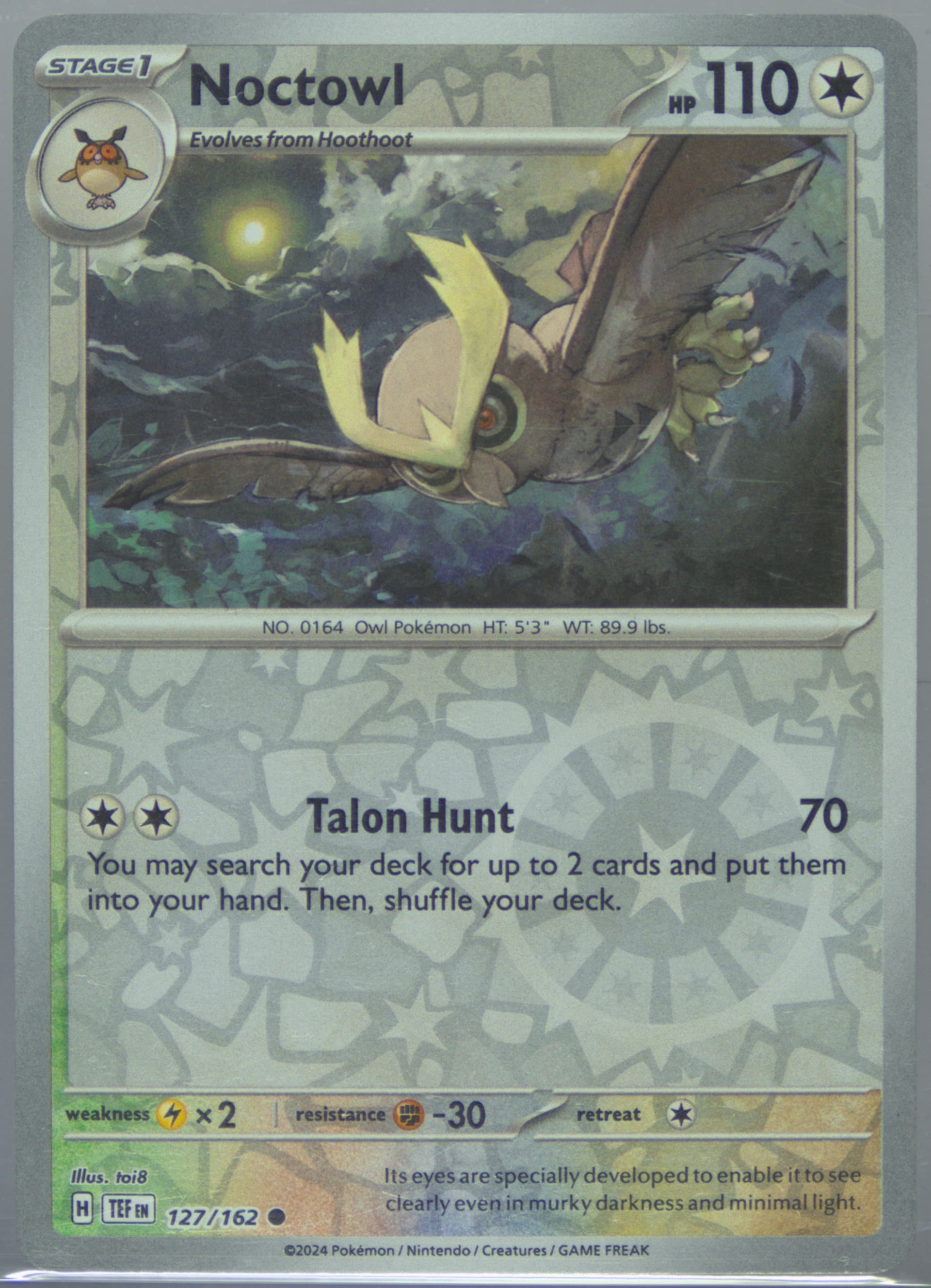 Noctowl Reverse Holo (127) 2024 Pokemon Tef EN-Temporal Forces