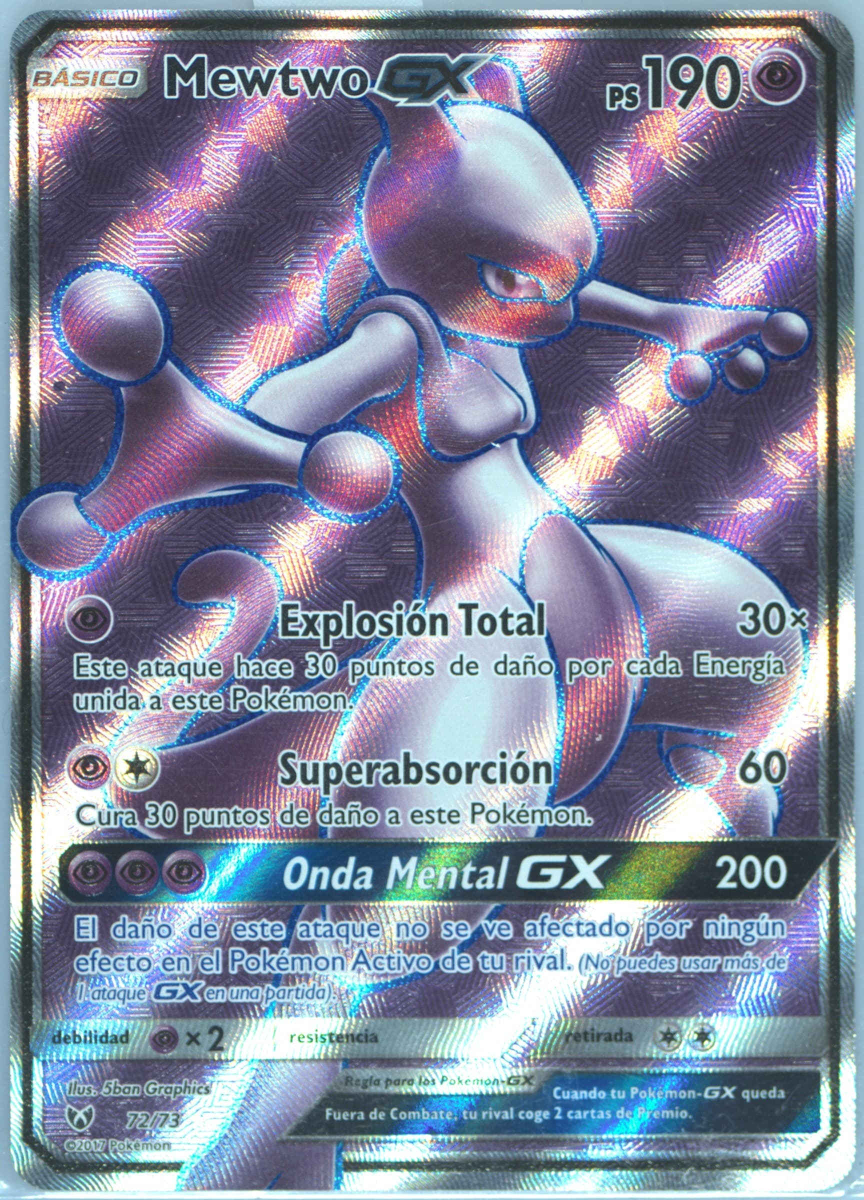 Full Art/Mewtwo GX Spanish (72) 2017 Pokemon Sun & Moon Shining Legends