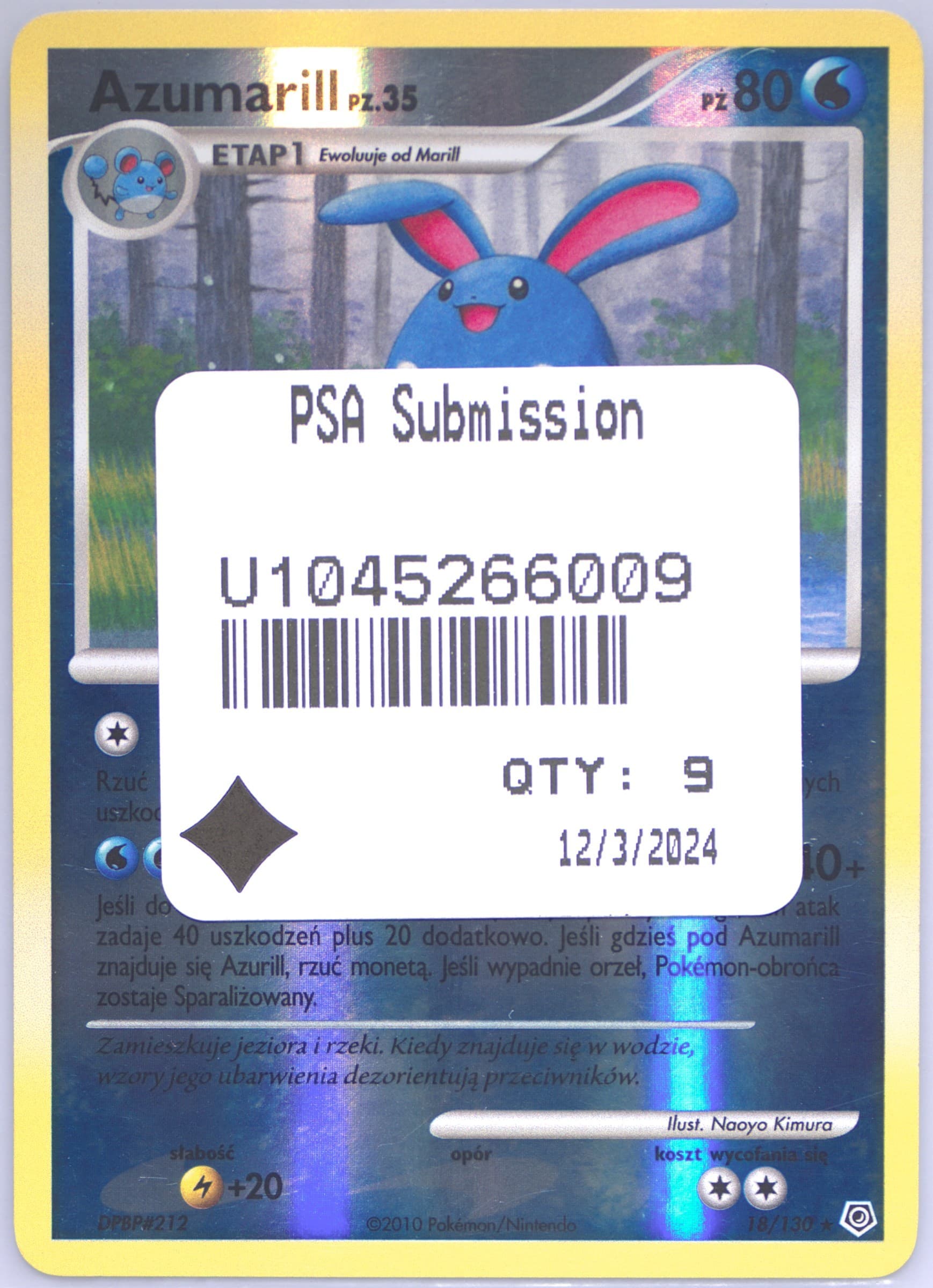 Azumarill-Reverse Foil (18) 2010 Pokemon Polish Diamond & Pearl