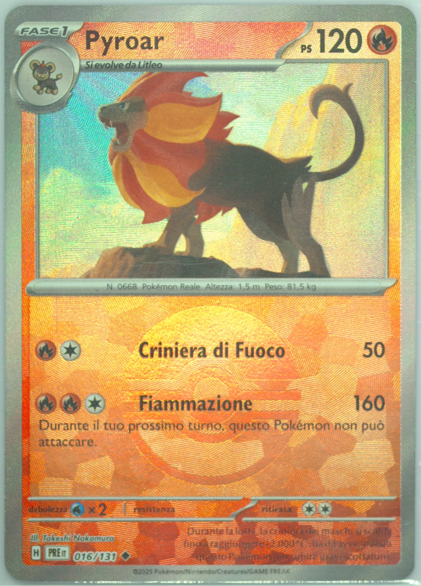 Pyroar Poke Ball Reverse Holo (016) 2025 Pokemon Italian Pre It-Prismatic Evolutions