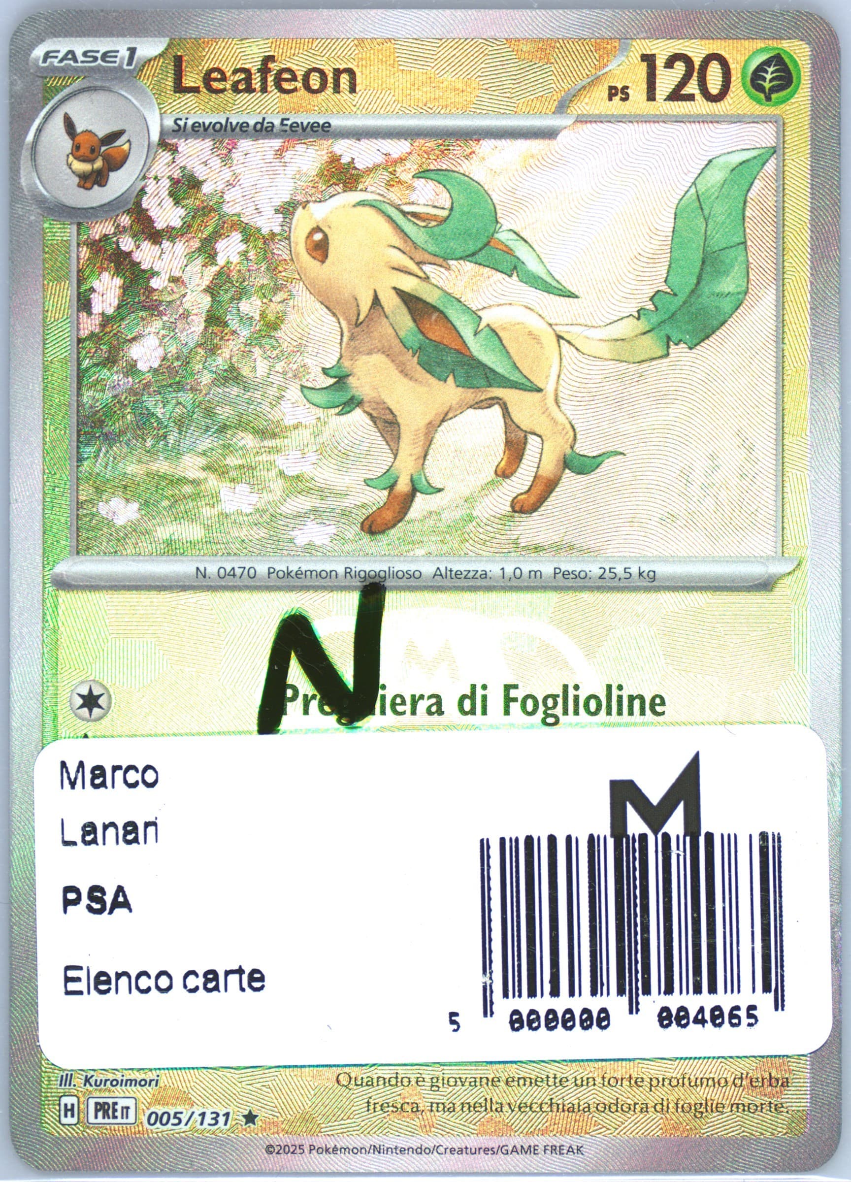 Leafeon Master Ball Reverse Holo (005) 2025 Pokemon Italian Pre It-Prismatic Evolutions