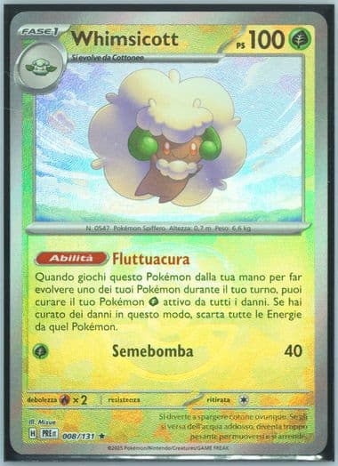 Whimsicott Master Ball Reverse Holo (008) 2025 Pokemon Italian Pre It-Prismatic Evolutions