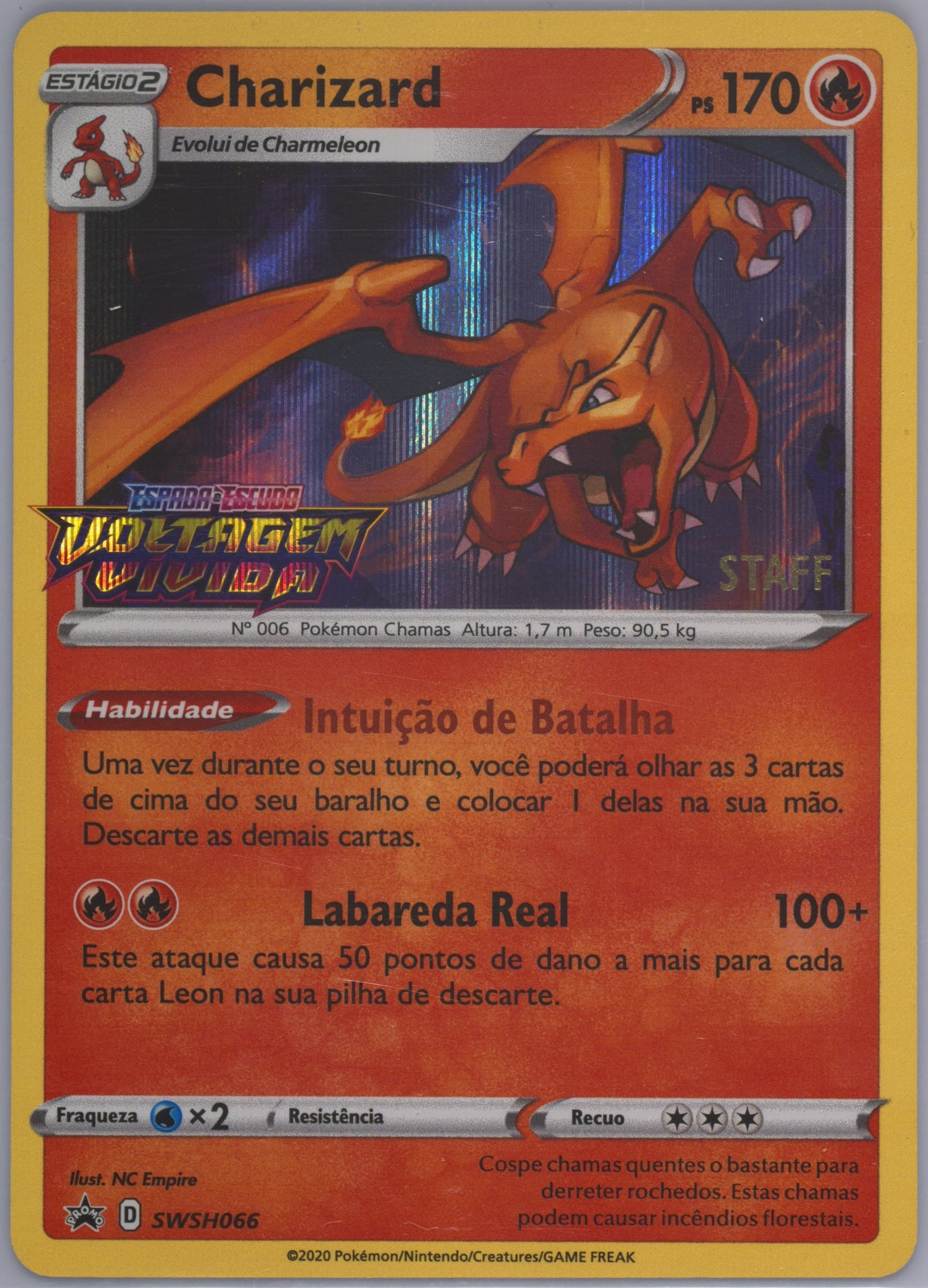 Charizard-Holo Prerelease-Staff-Portuguese (066) 2020 Pokemon Swsh Black Star Promo