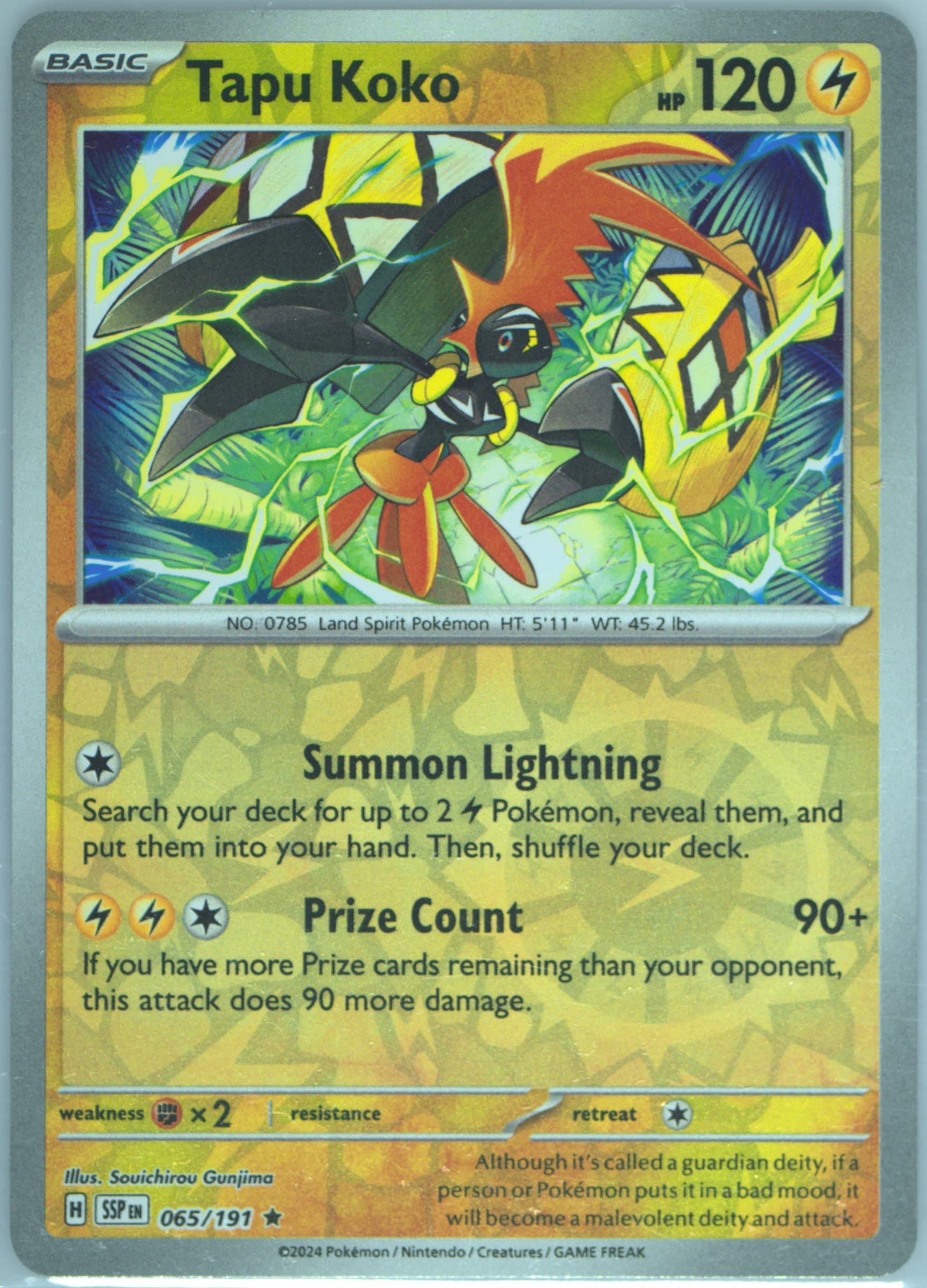 Tapu Koko Reverse Holo (065) 2024 Pokemon Ssp EN-Surging Sparks