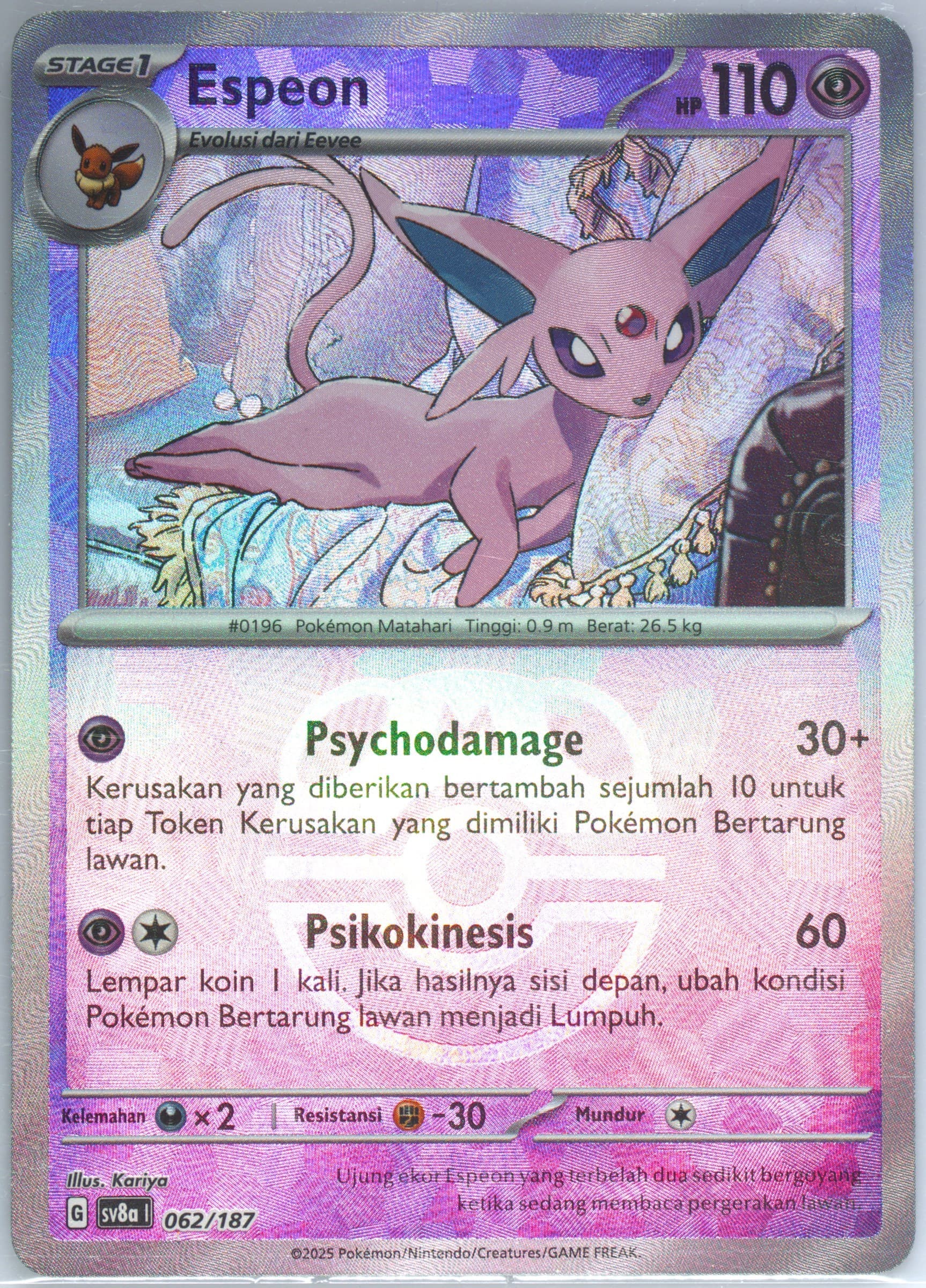Espeon Master Ball Reverse Holo (062) 2025 Pokemon Indonesian Sv8a I-Terastal Fest EX