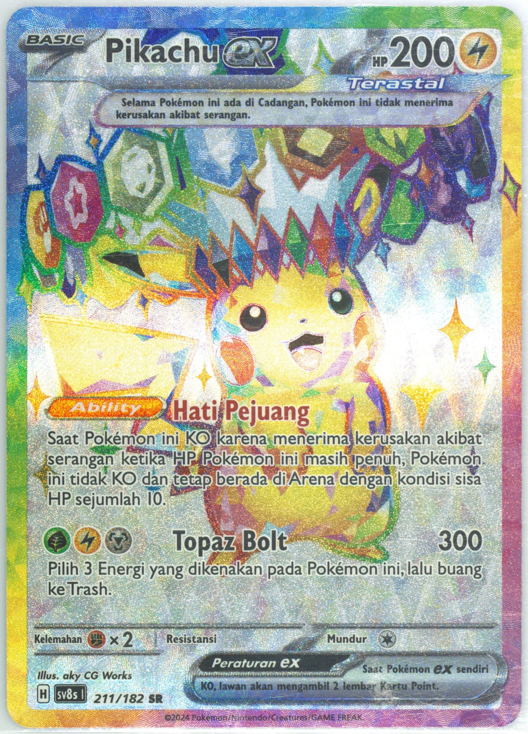 Pikachu EX Super Rare (211) 2024 Pokemon Indonesian Sv8s I-Stellar Lightning