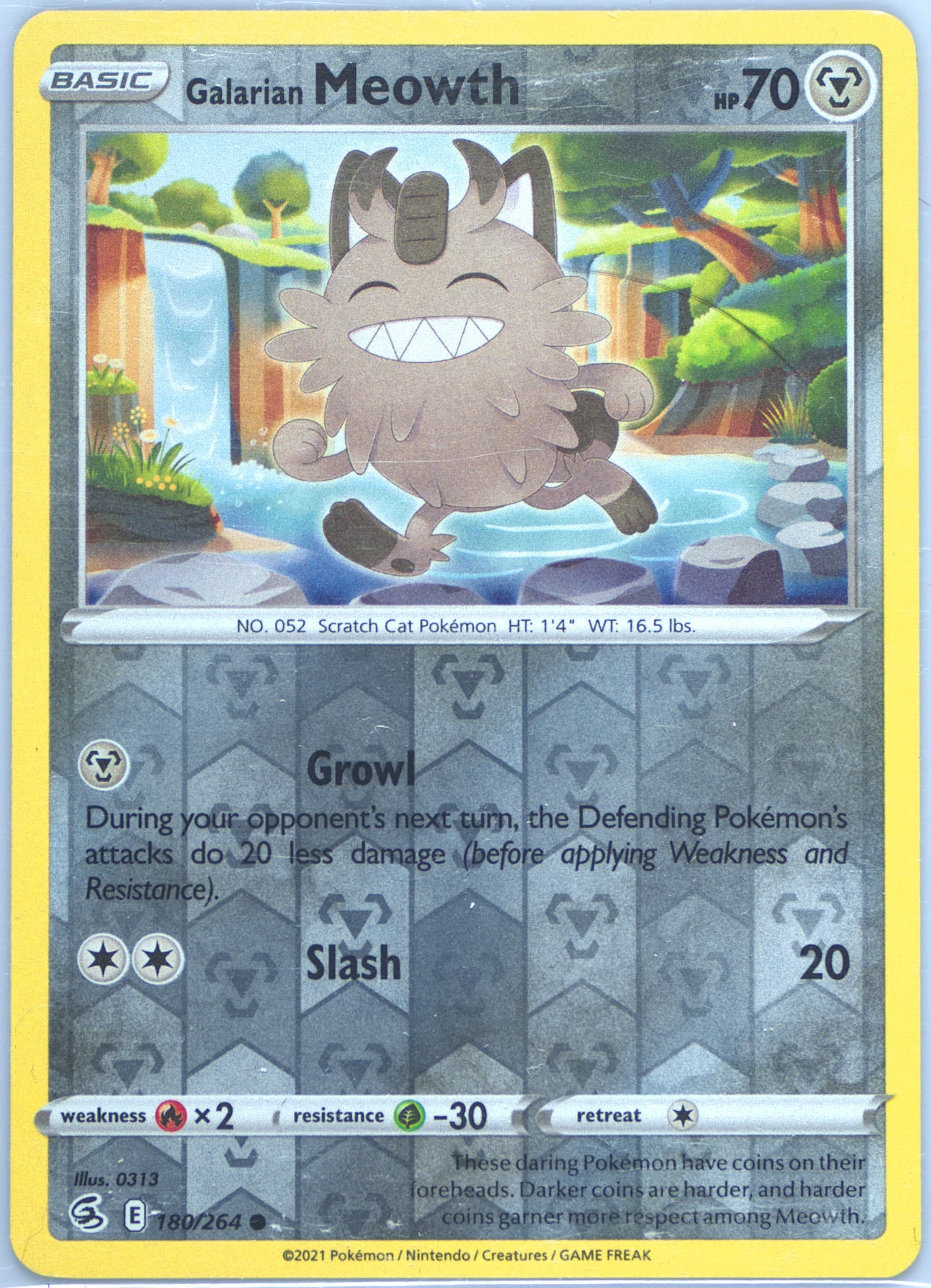 Galarian Meowth-Reverse Foil (180) 2021 Pokemon Sword & Shield Fusion Strike