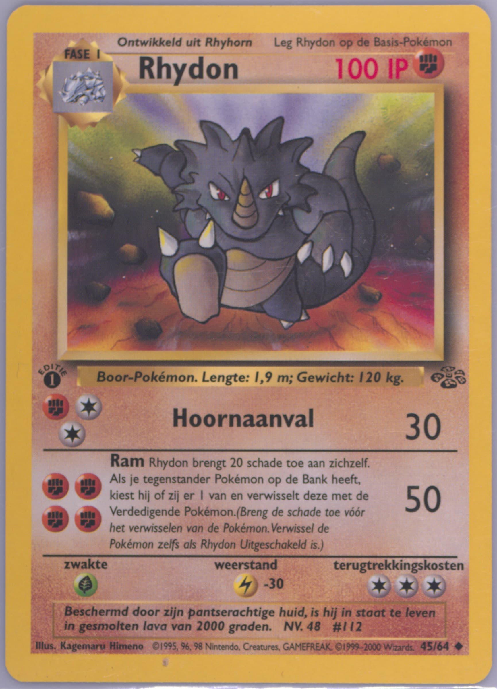 Rhydon 1st Edition (45) 2000 Pokemon Dutch Jungle