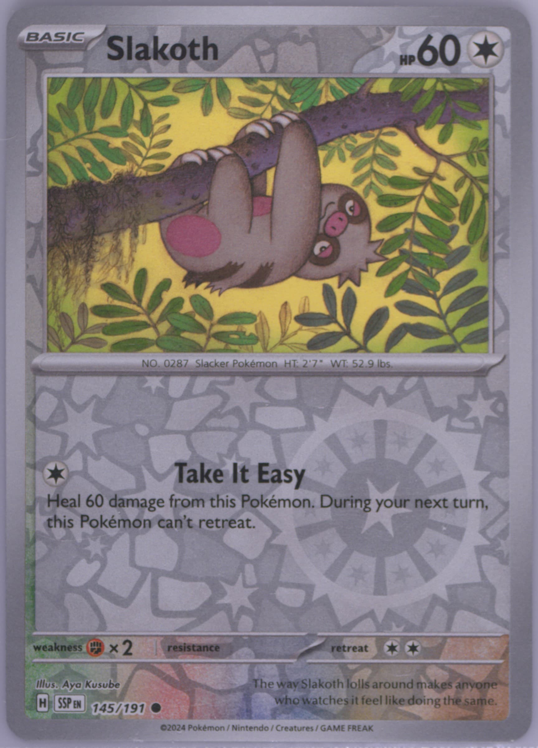 Slakoth Reverse Holo (145) 2024 Pokemon Ssp EN-Surging Sparks