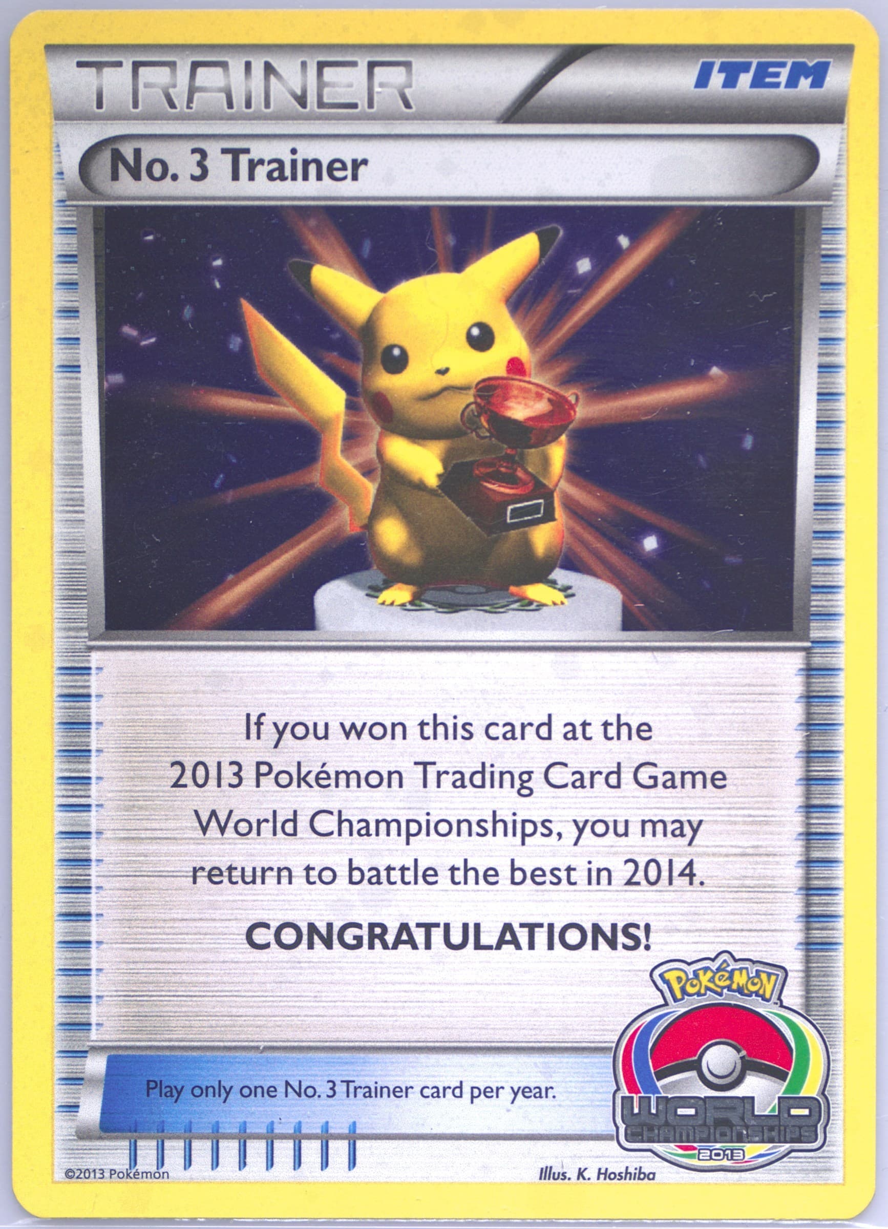 No. 3 Trainer 2013 Pokemon World Championship Promo