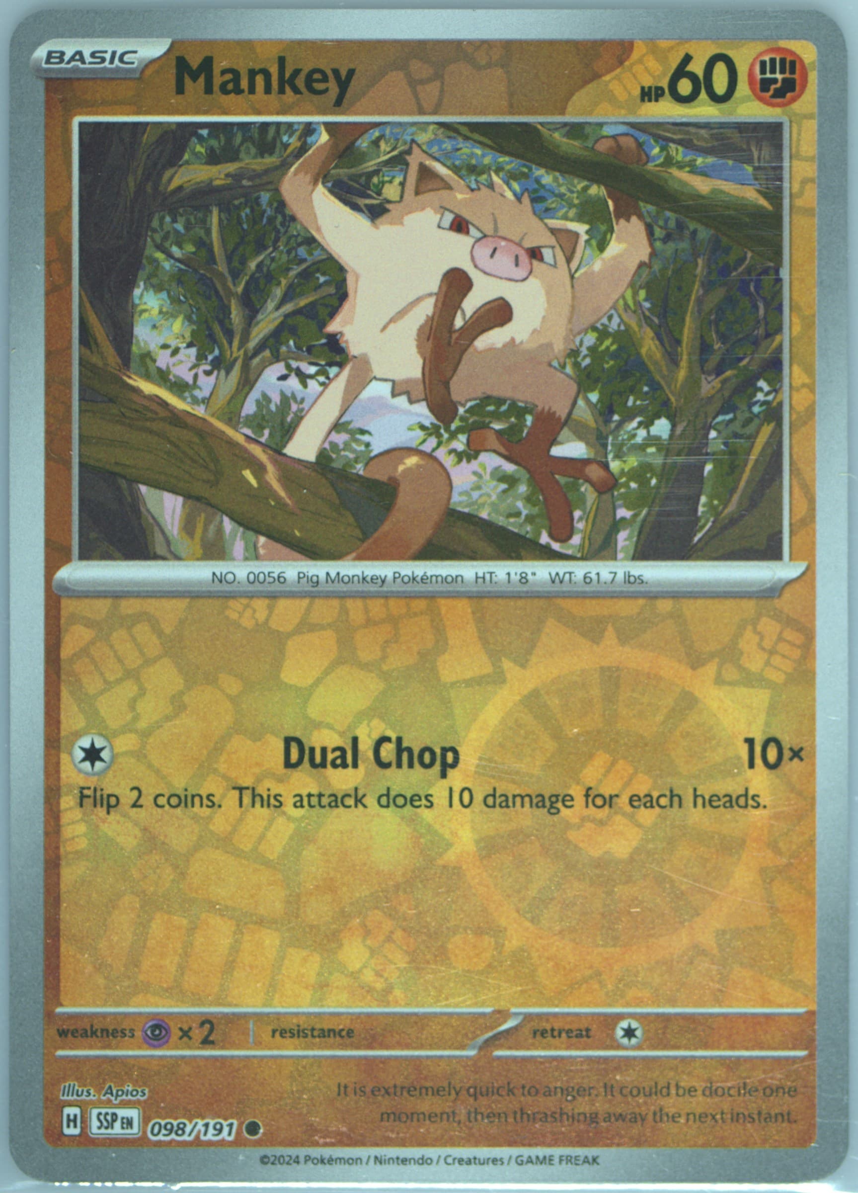 Mankey Reverse Holo (098) 2024 Pokemon Ssp EN-Surging Sparks