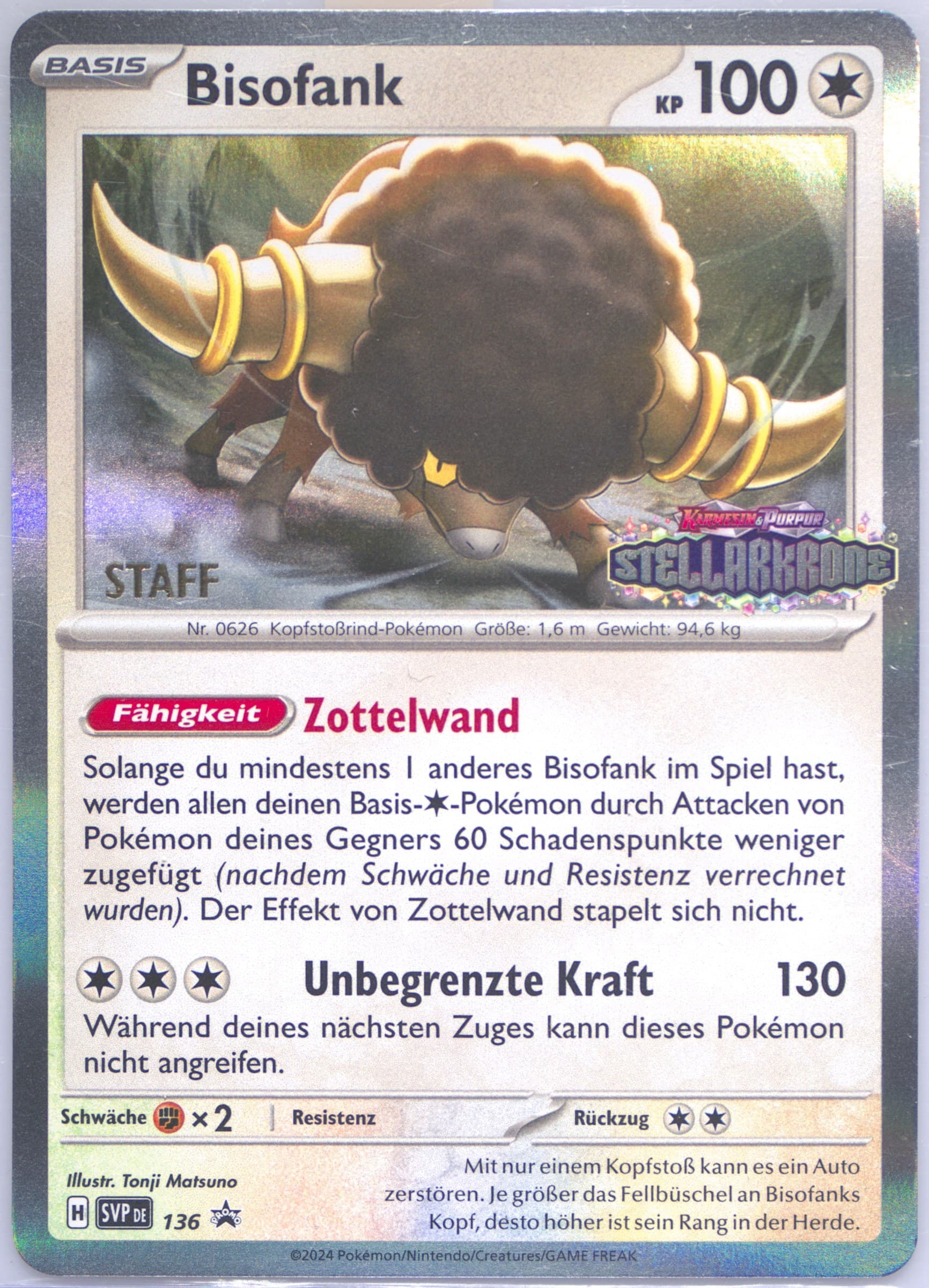 Bouffalant Stellar Crown Prerelease-Staff (136) 2024 Pokemon German Svp de-SV Black Star Promo