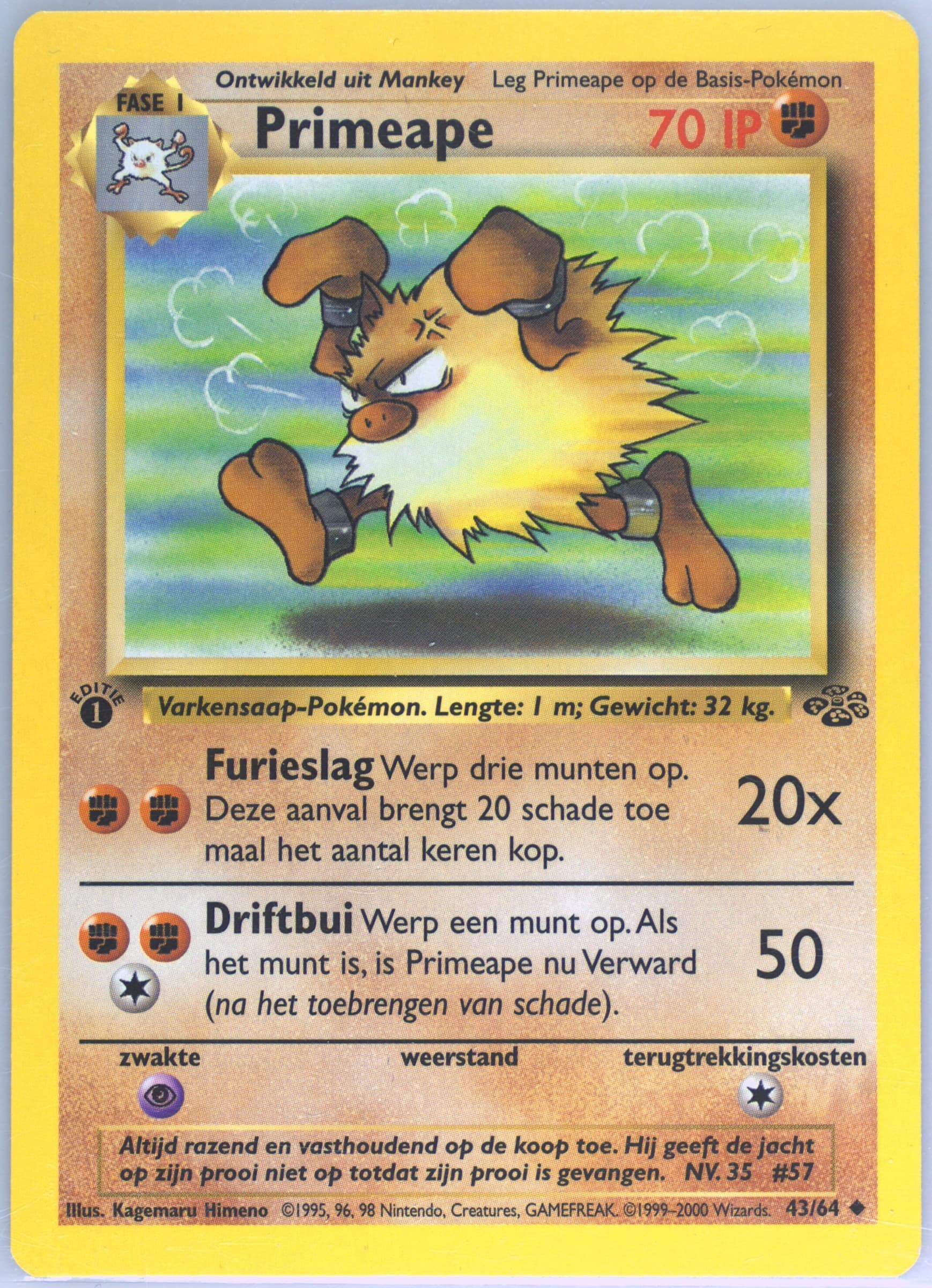 Primeape 1st Edition (43) 2000 Pokemon Dutch Jungle