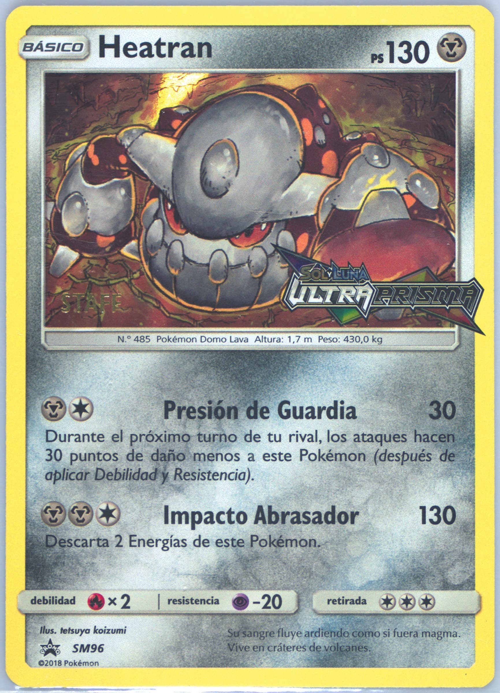 Heatran-Holo Ultra Prism Prerelease-Staff-Spanish (SM96) 2018 Pokemon SM Black Star Promo