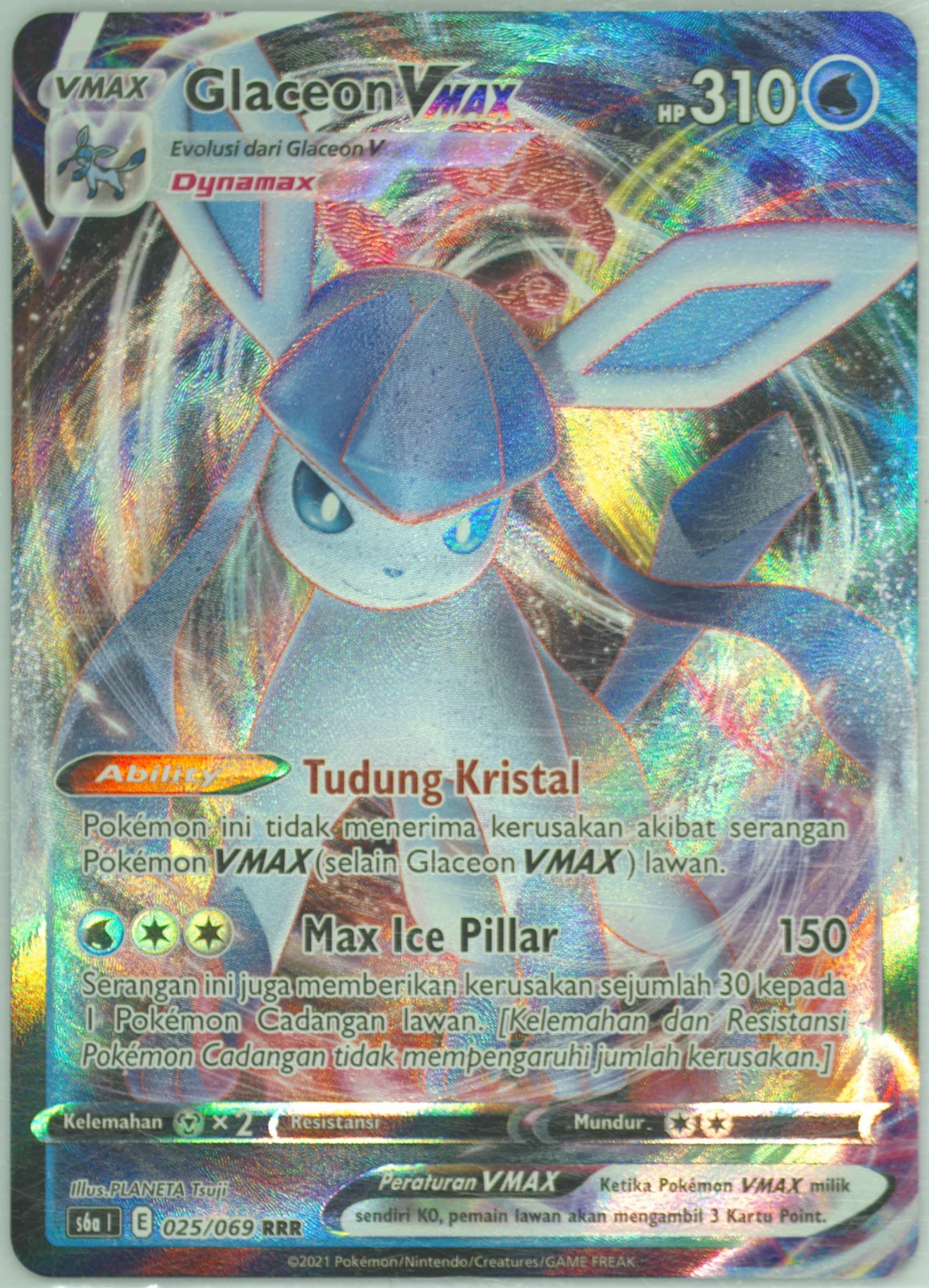 Full Art/Glaceon Vmax (025) 2021 Pokemon Indonesian Sword & Shield Eevee Heroes